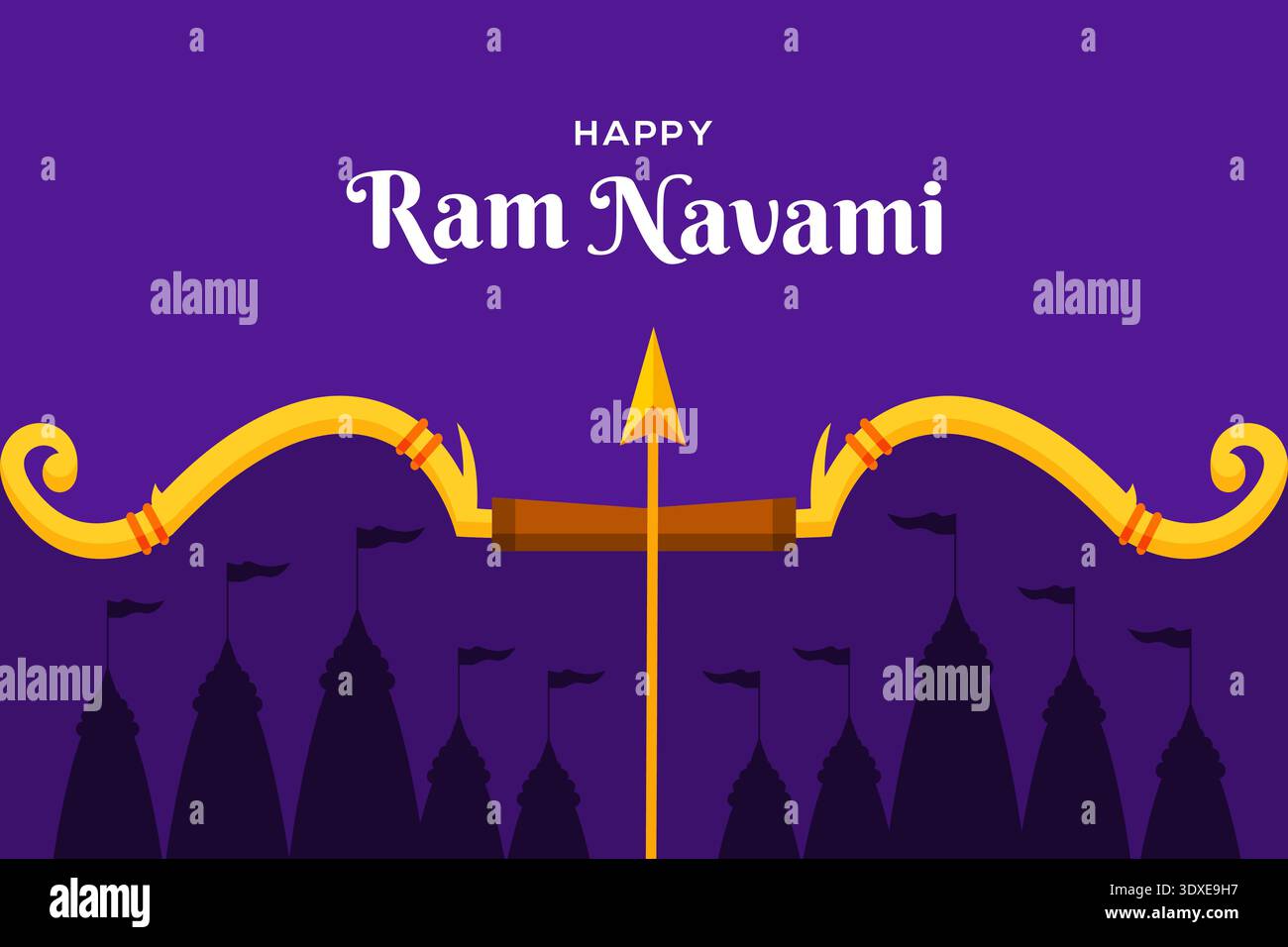 felice illustrazione di sfondo ram navami con design piatto Illustrazione Vettoriale