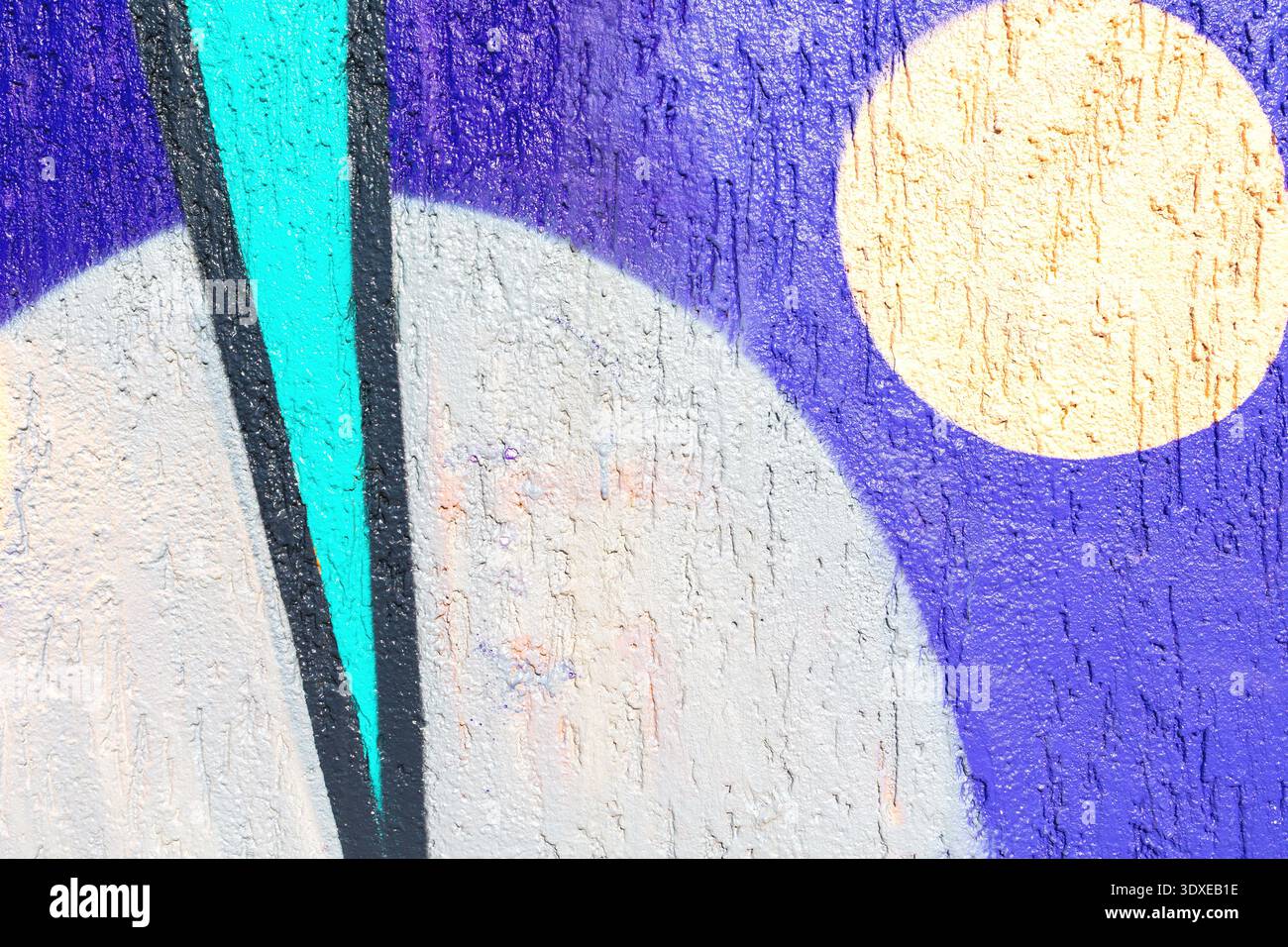 Astratta geometrica Urban Graffiti - Turchese, viola, crema circolare, anni '90, stile Street Art Y2K Foto Stock