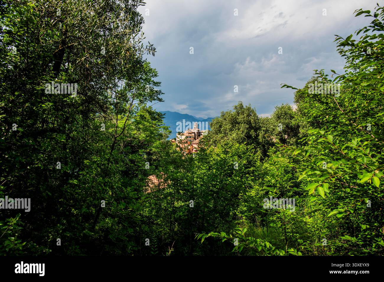 Città di San Zeno di montagna sul Lago di Garda piccolo borgo medievale vicino a Torri del Benaco Verona Veneto Italia Foto Stock