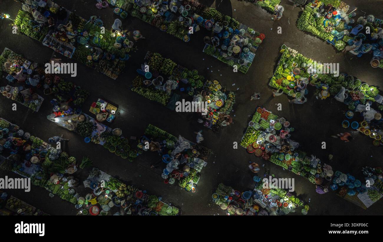 Vista aerea del mercato agricolo Cho Chom Hom a Tien Giang, Vietnam Foto Stock