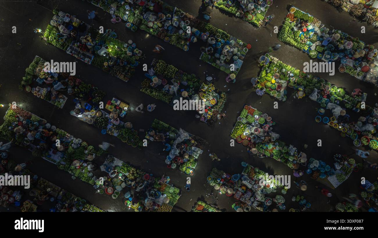 Vista aerea del mercato agricolo Cho Chom Hom a Tien Giang, Vietnam Foto Stock