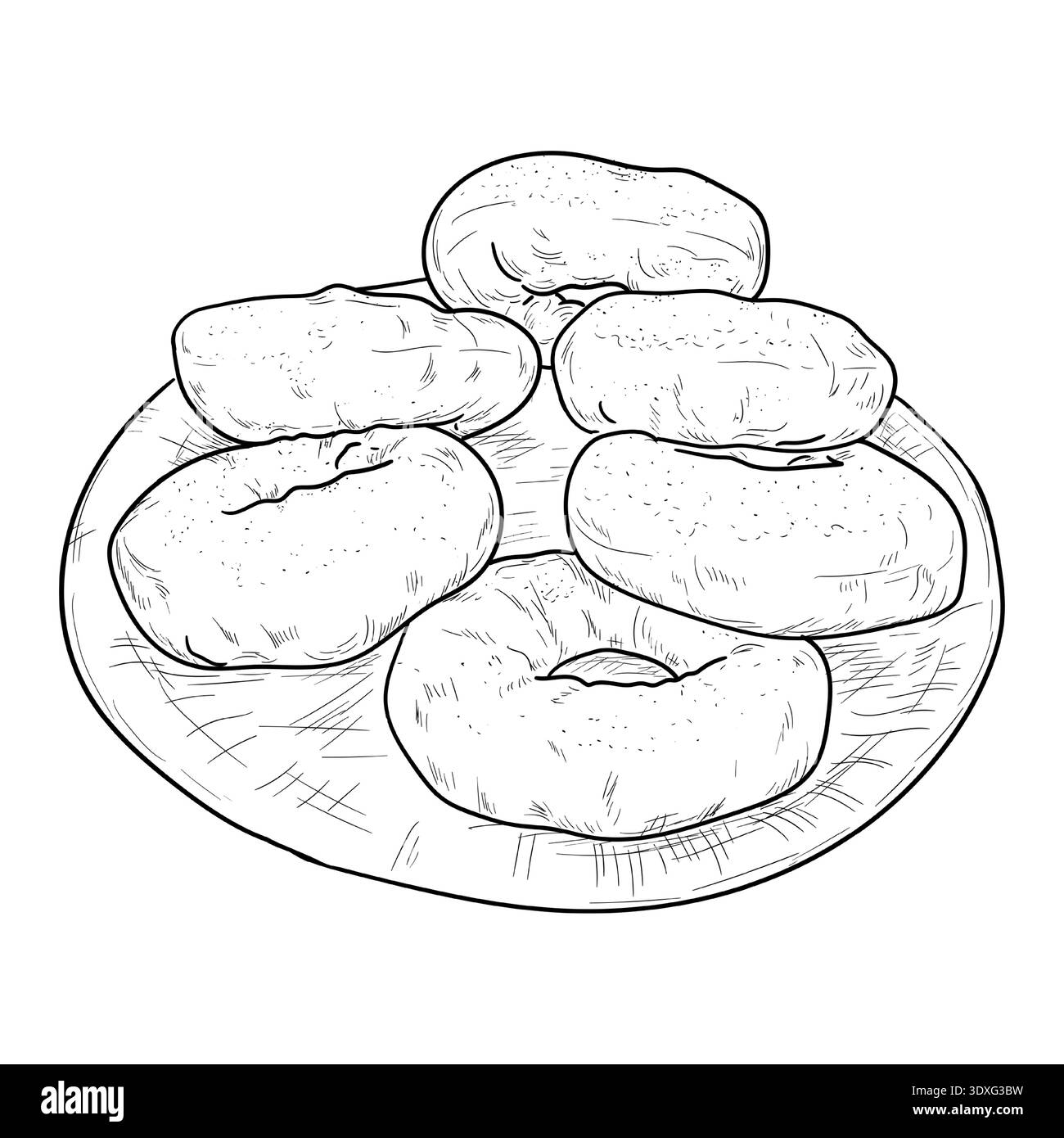 Deliziose crocchette fatte in casa o ciambelle fritte cosparse di zucchero a velo sullo sfondo della tavola. Orizzontale. Illustrazione vettoriale Illustrazione Vettoriale