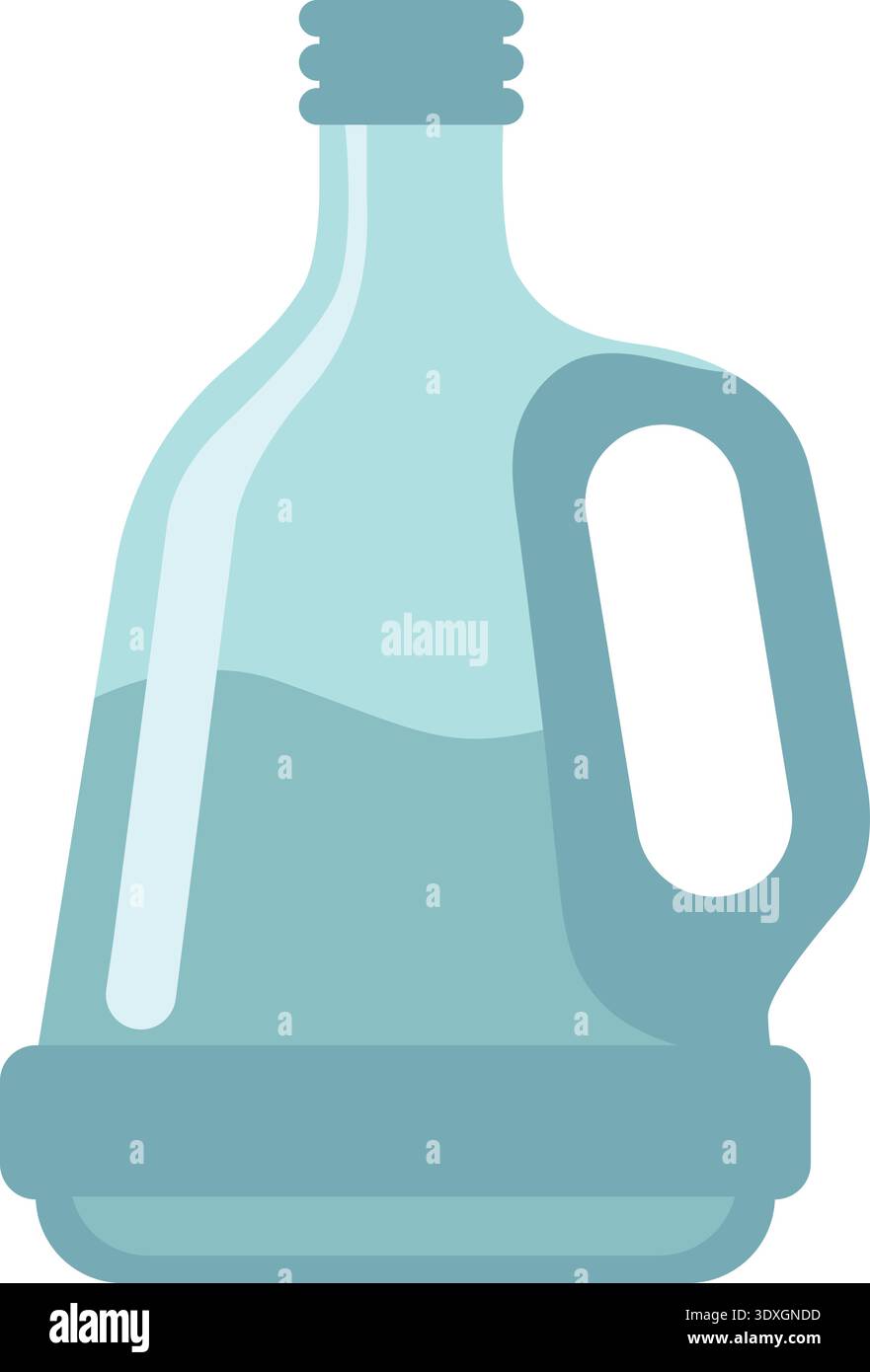 Illustrazione piatta di un flacone in vetro traslucido con manico laterale e liquido azzurro Illustrazione Vettoriale