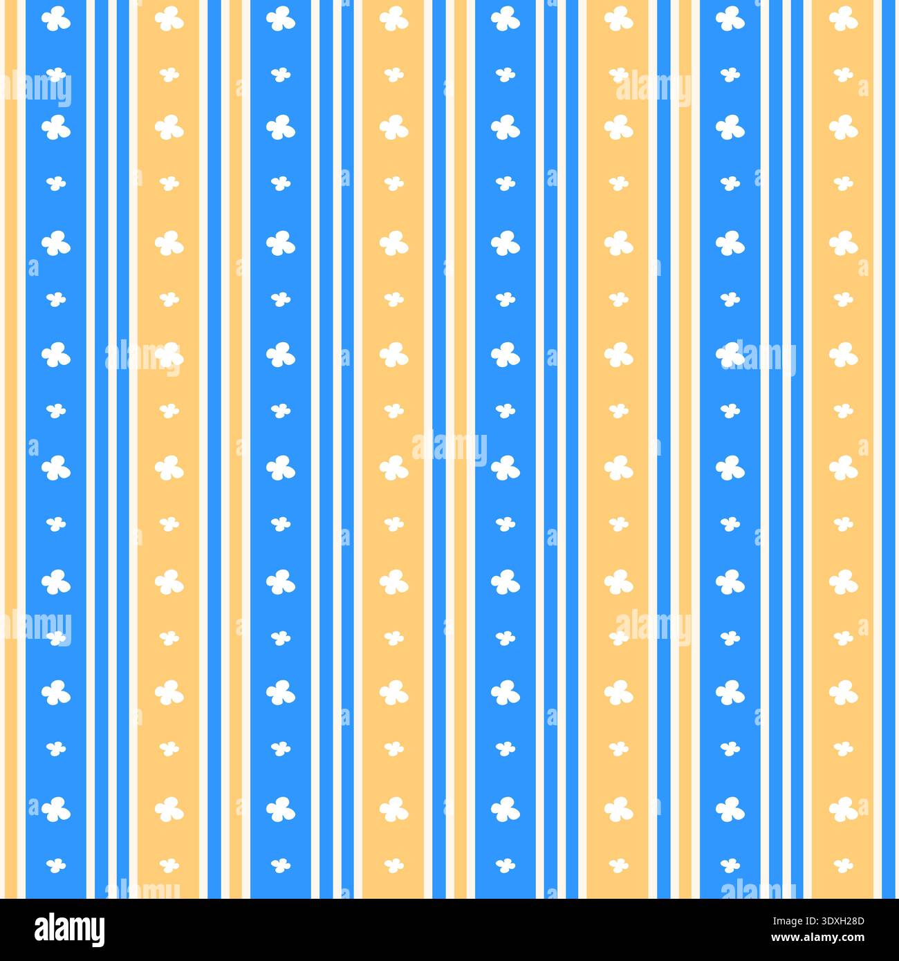 Motivo luminoso a strisce verticali blu e arancioni, decorato con fiori. Stampa senza cuciture vettoriale in stile scandinavo per la stampa, la carta da parati e i tessuti per bambini. Uno schema carino e semplice. Illustrazione Vettoriale
