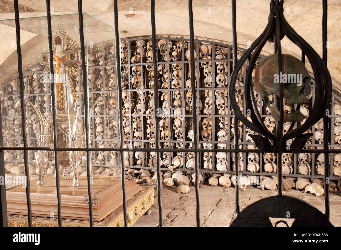cripta di teschi e reliquie della basilica di santa bridget danzica polonia Foto Stock