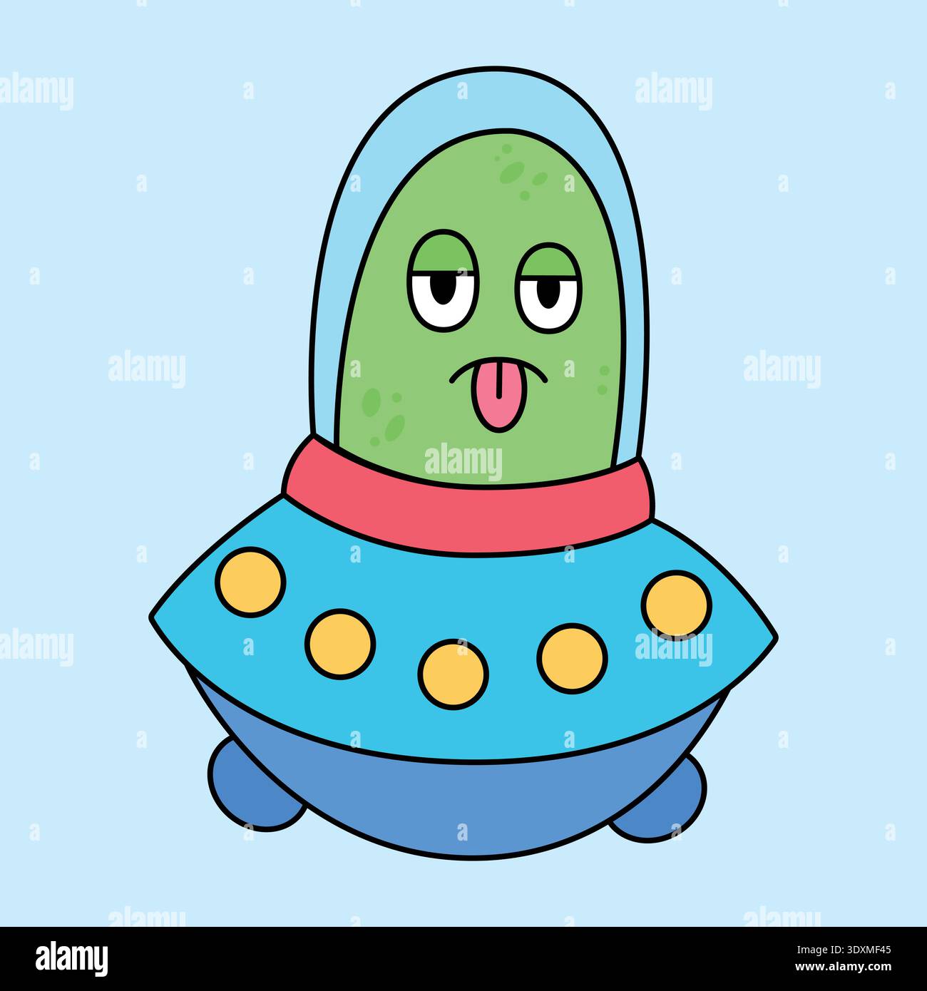 Divertente alieno cartoni animati in un disco volante. Illustrazione disegnata a mano. Illustrazione vettoriale isolata su sfondo bianco. Illustrazione vettoriale. Illustrazione Vettoriale