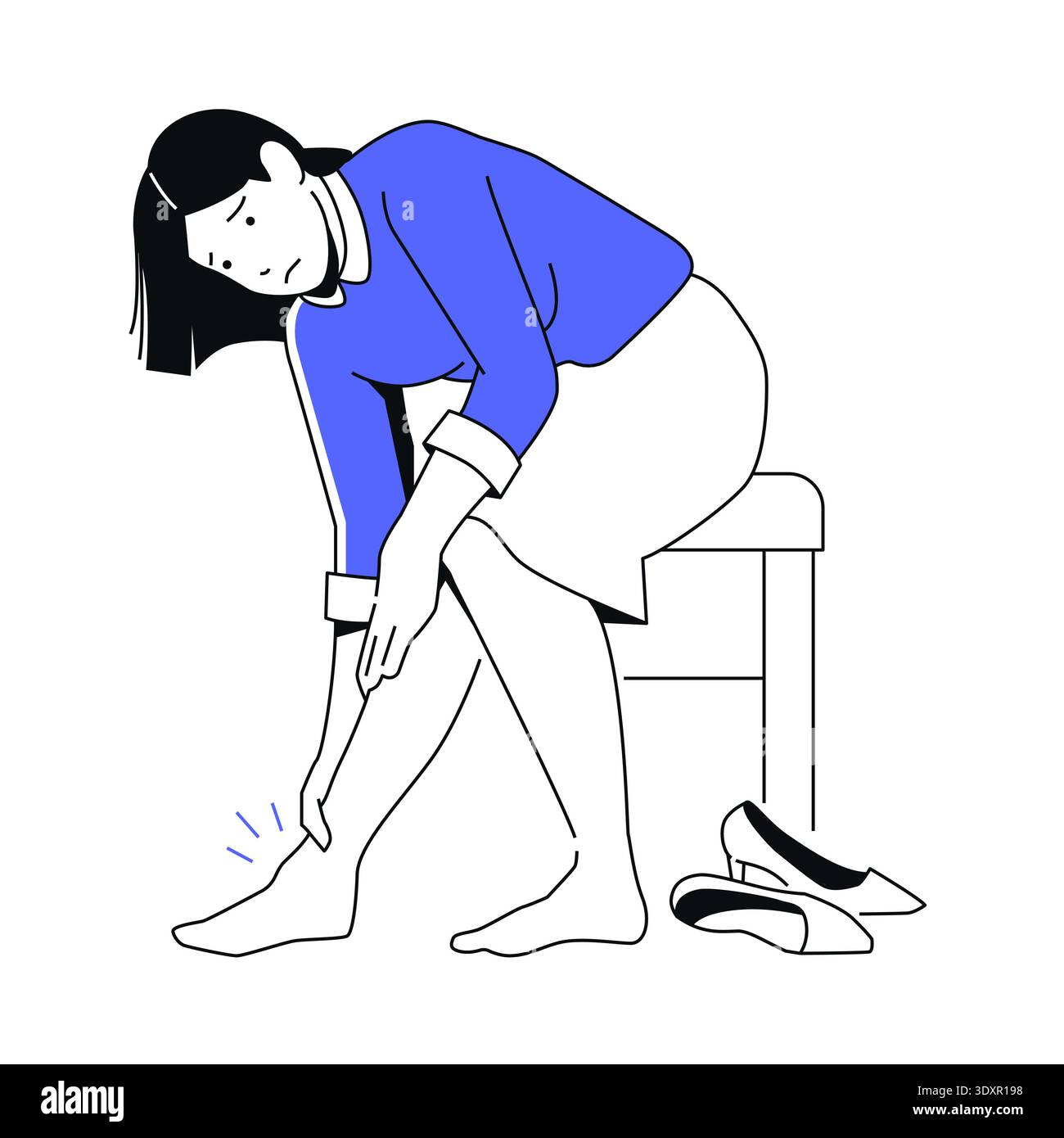 Donna con dolore ai piedi - illustrazione colorata dal design piatto Illustrazione Vettoriale