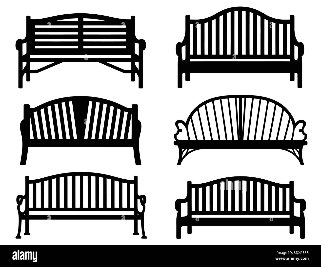 Set di sagome per panca all'aperto, sedie a sdraio in legno, collezione Vector Illustrazione Vettoriale
