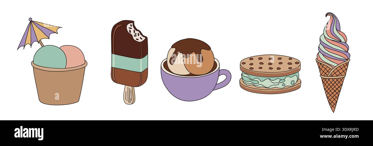 Set di gelati assortiti isolati Illustrazione Vettoriale