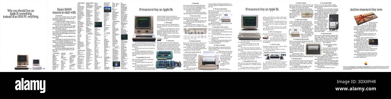 1984 annuncio multipagina della linea di computer Apple II, "perché dovresti acquistare un Apple II-qualcosa invece di un PC IBM-qualsiasi cosa". Foto Stock