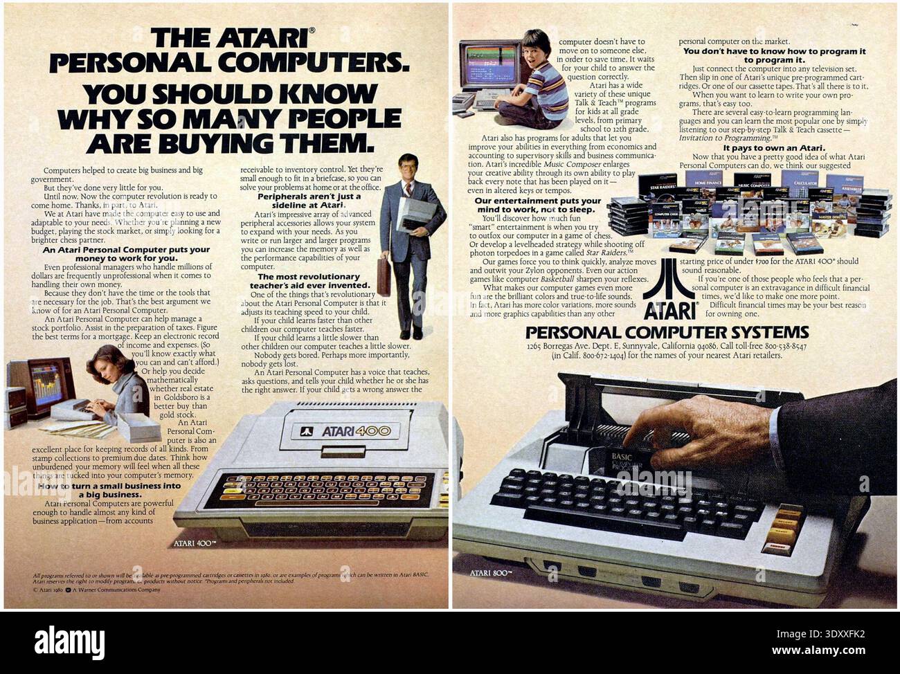 1980 ad Atari Personal computer Systems, Atari 400 (tastiera a membrana conveniente) e Atari 800 (tastiera full-stroke espandibile) Foto Stock