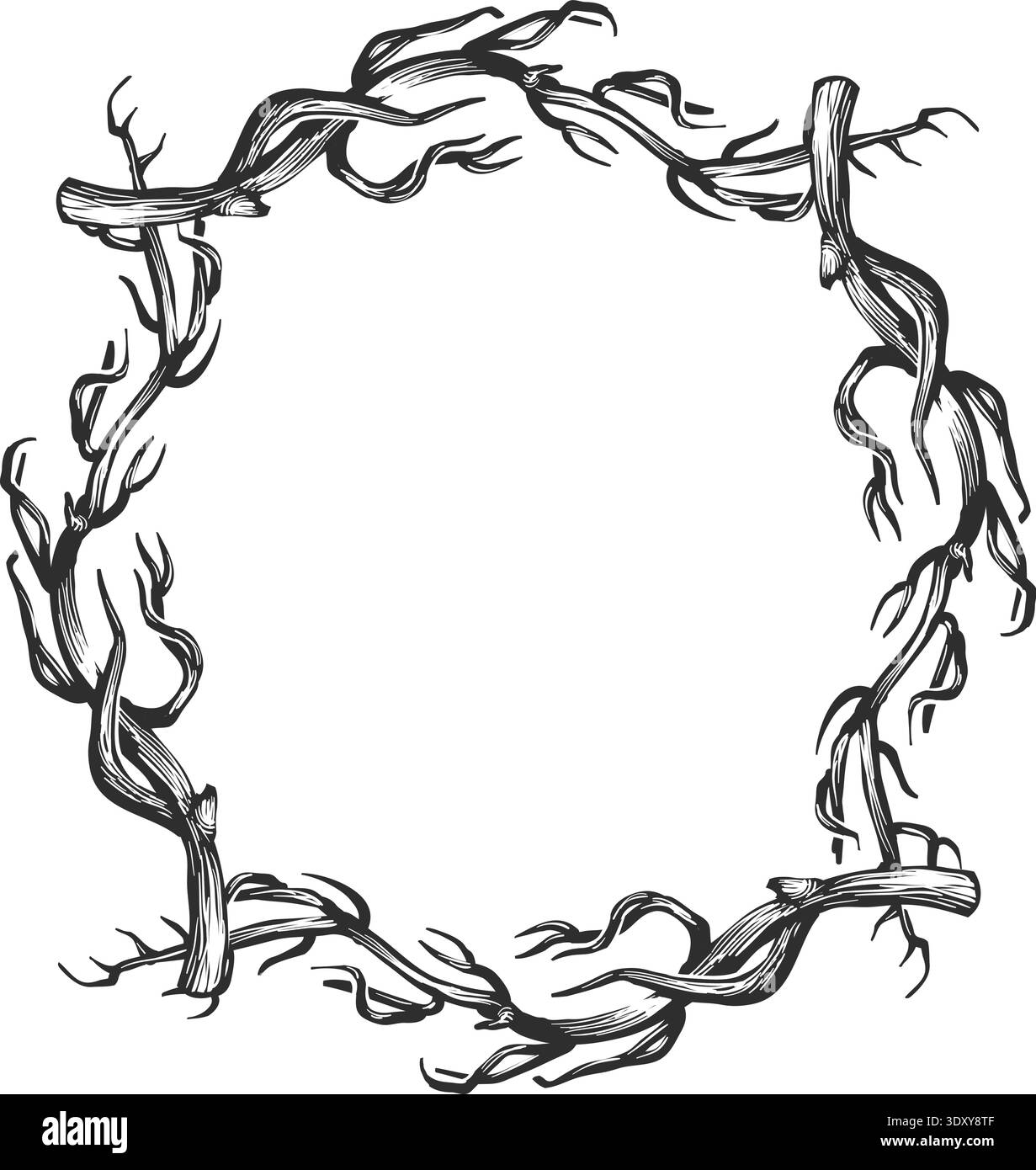 Ghirlanda di diramazione asciutta. Cornice rotonda in stile rustico e decorato Illustrazione Vettoriale