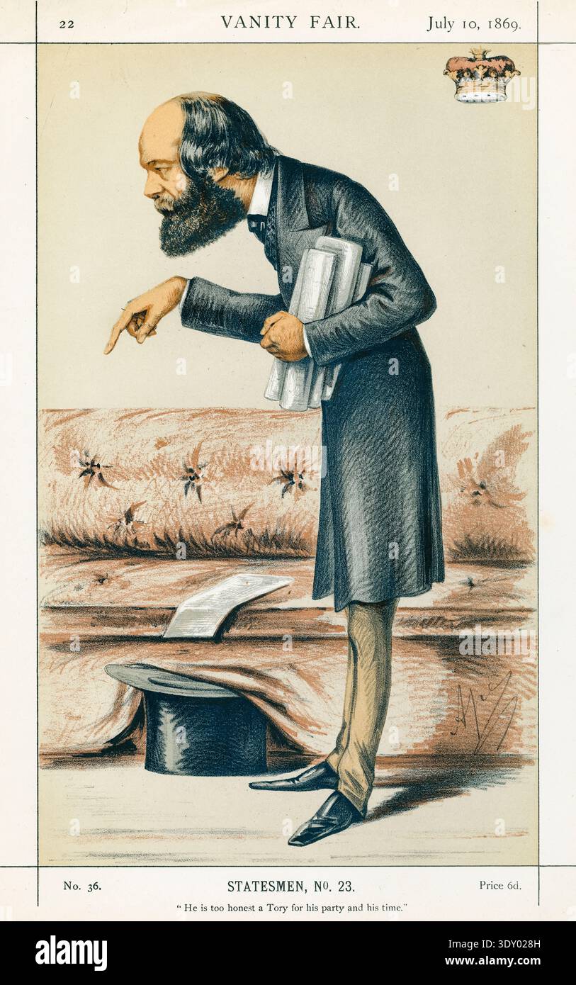 Robert Gascoyne-Cecil (1830-1903) III marchese di Salisbury alias Lord Salisbury. Politico conservatore britannico, primo ministro del Regno Unito tre volte 1885-1886, 1886-1892, e 1895-1902, ritratto caricatura di Carlo Pellegrini (Ape), 1869 Foto Stock