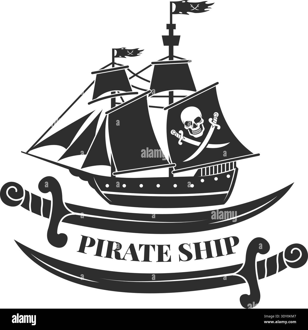 Distintivo vintage della nave pirata. Logo Sea sailing Illustrazione Vettoriale