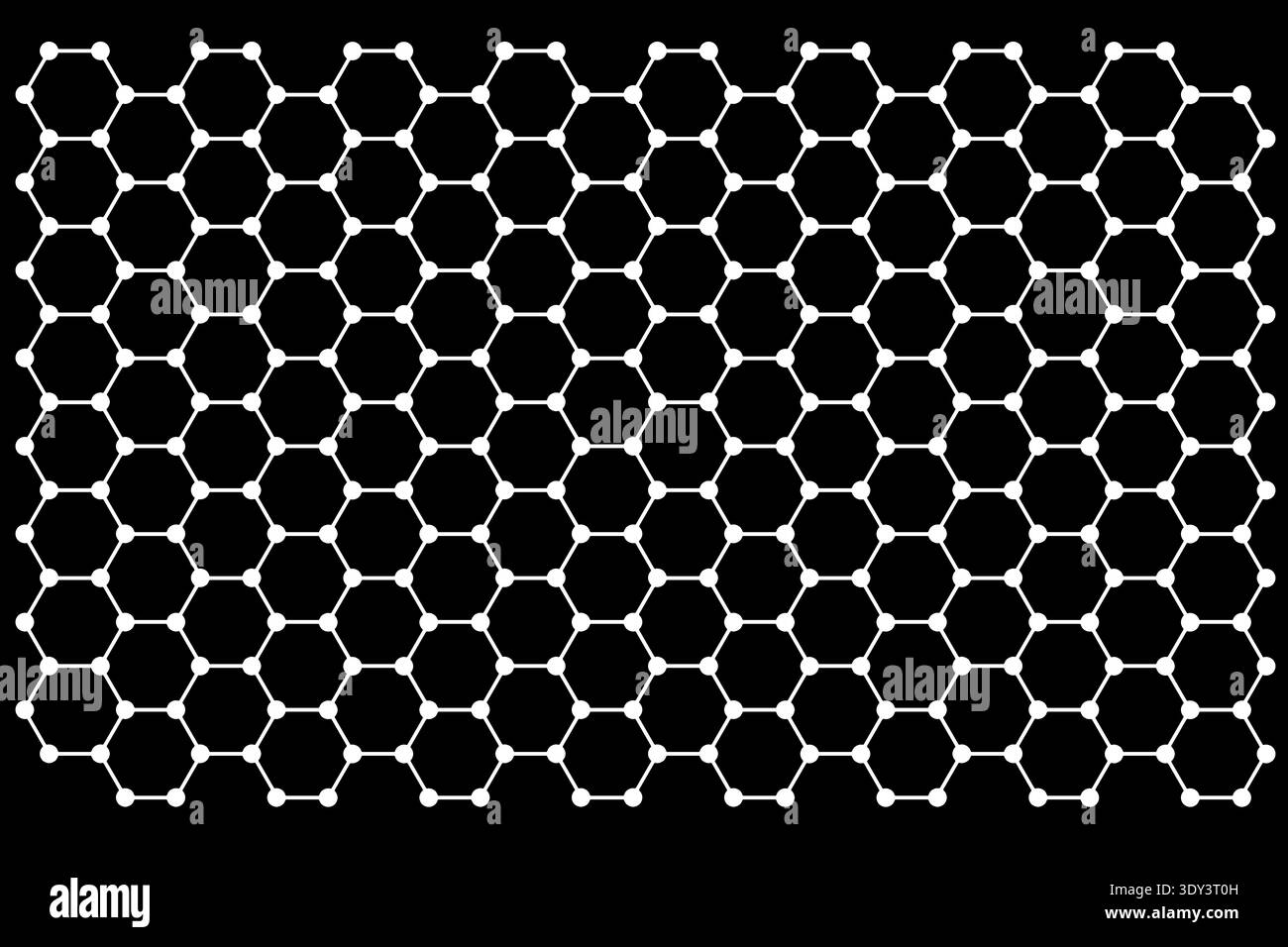 Reticolo esagonale di atomi di carbonio su sfondo nero Foto Stock