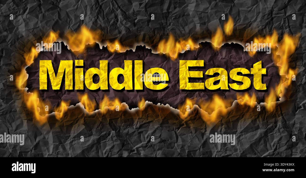 La crisi in Medio Oriente come simbolo di guerra nei paesi del Medio Oriente come l'Iran Israele in conflitto come campagna militare statunitense che coinvolge l'israeliano iraniano Foto Stock