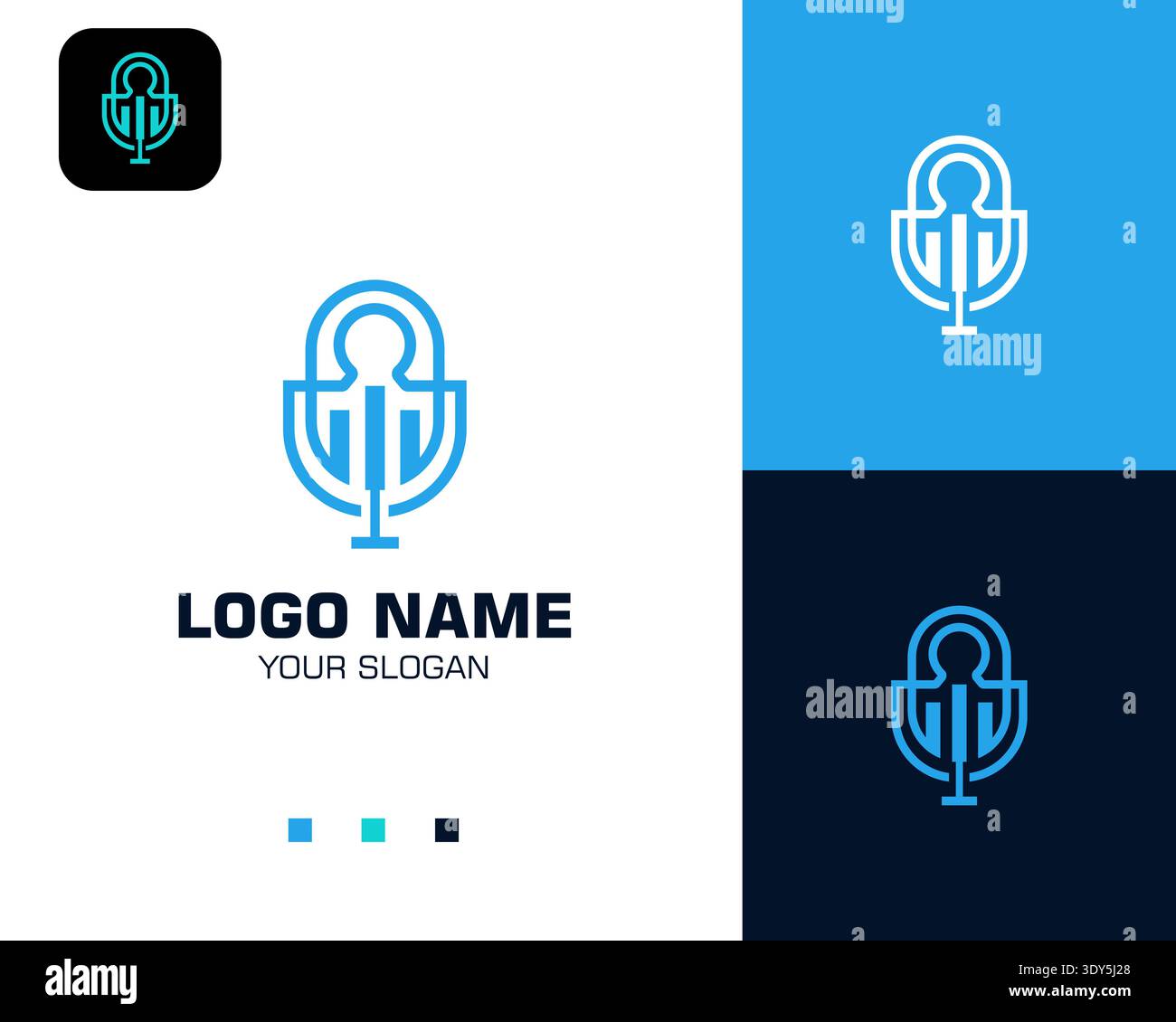 Design vettoriale esclusivo e moderno del logo del podcast per gli ospiti Illustrazione Vettoriale