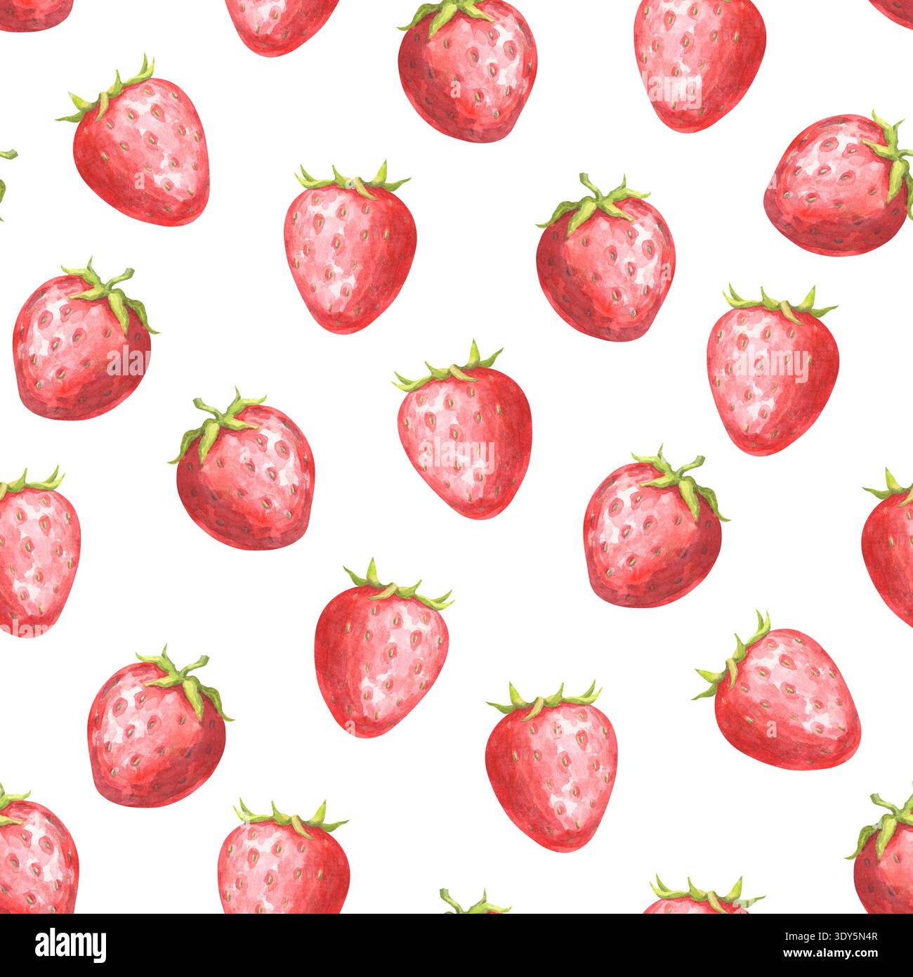 Un motivo ad acquerello senza cuciture con illustrazioni di fragole deliziose e succose Foto Stock