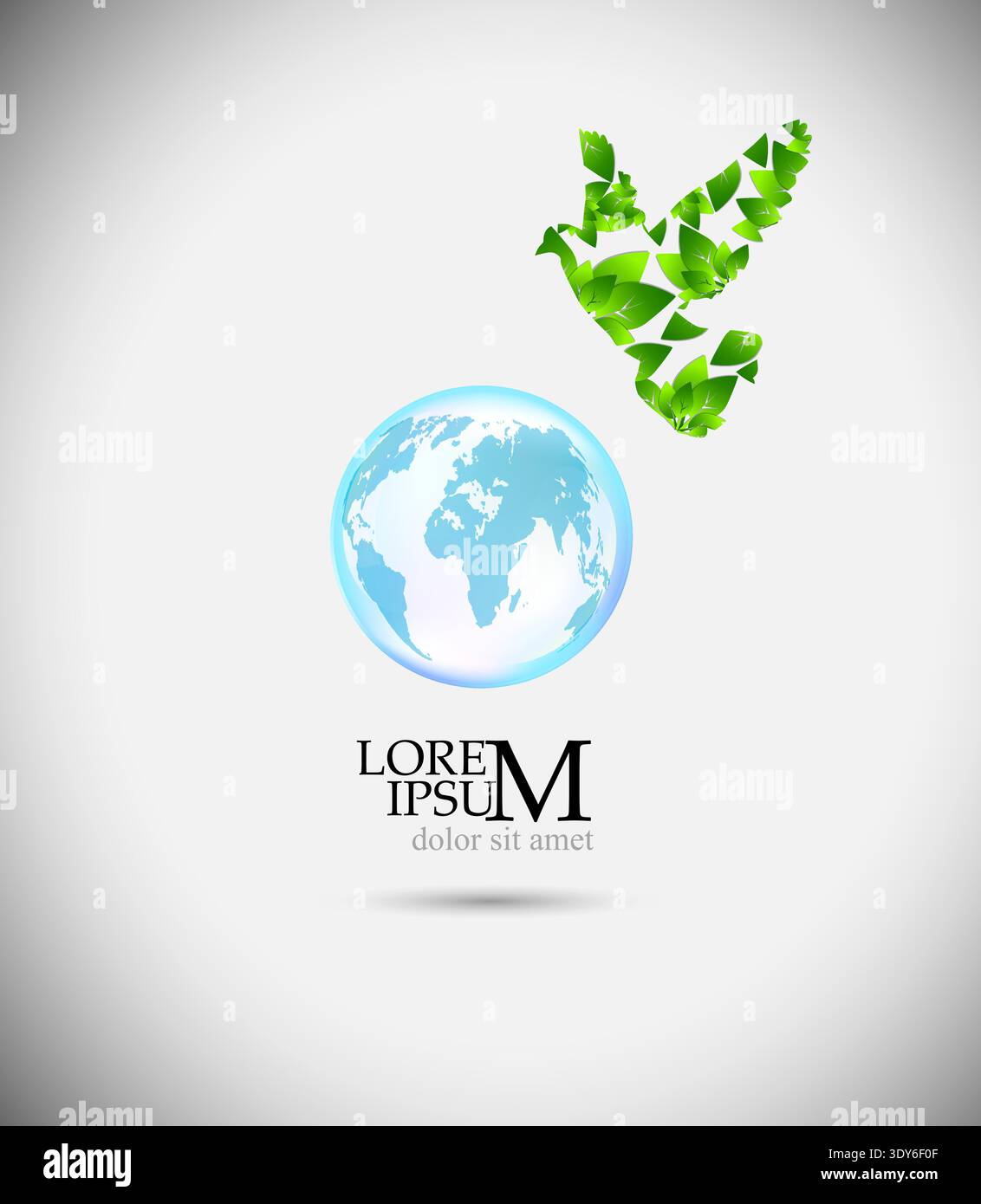 Colomba fatta di foglie verdi e del globo. Concetto di Green Bird Creative Eco Symbol astratto. Disegnato a mano. Non ai, illustrazione vettoriale. Illustrazione Vettoriale