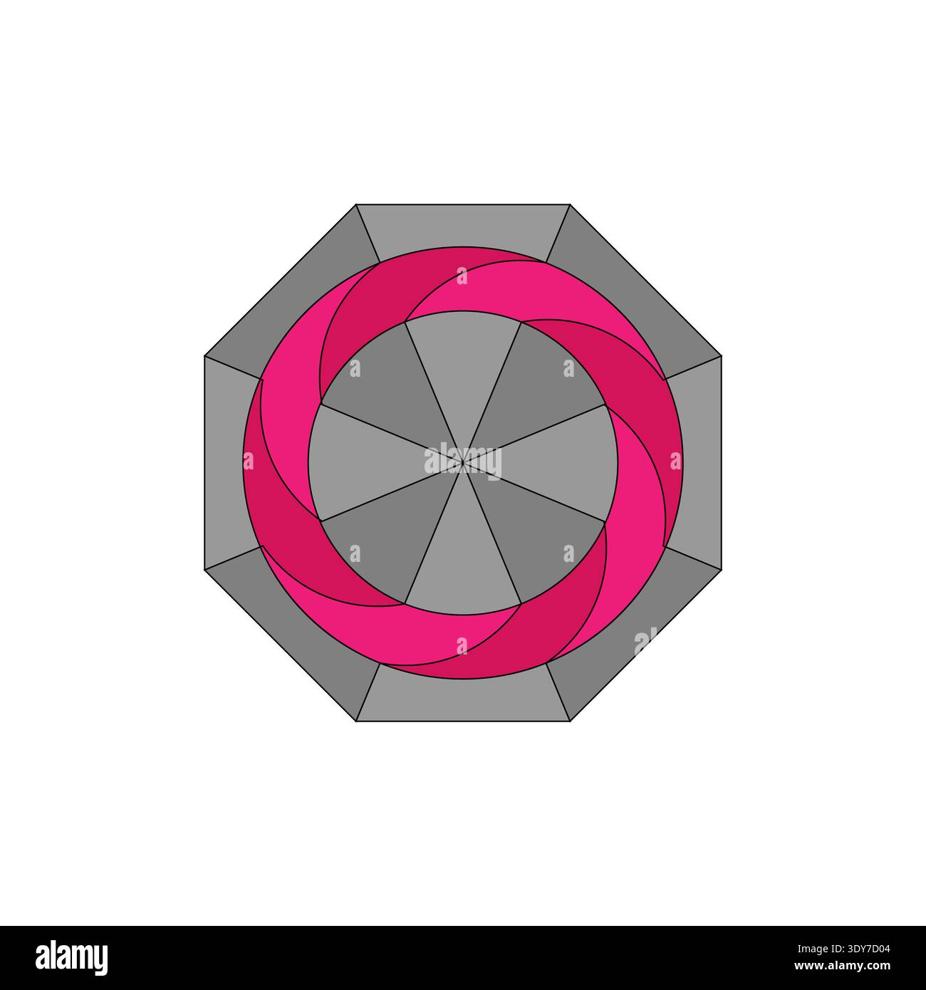 Elemento circolare astratto. Vettore turbolenza rosa. Forma rotonda geometrica. Moderno simbolo a spirale. Illustrazione Vettoriale