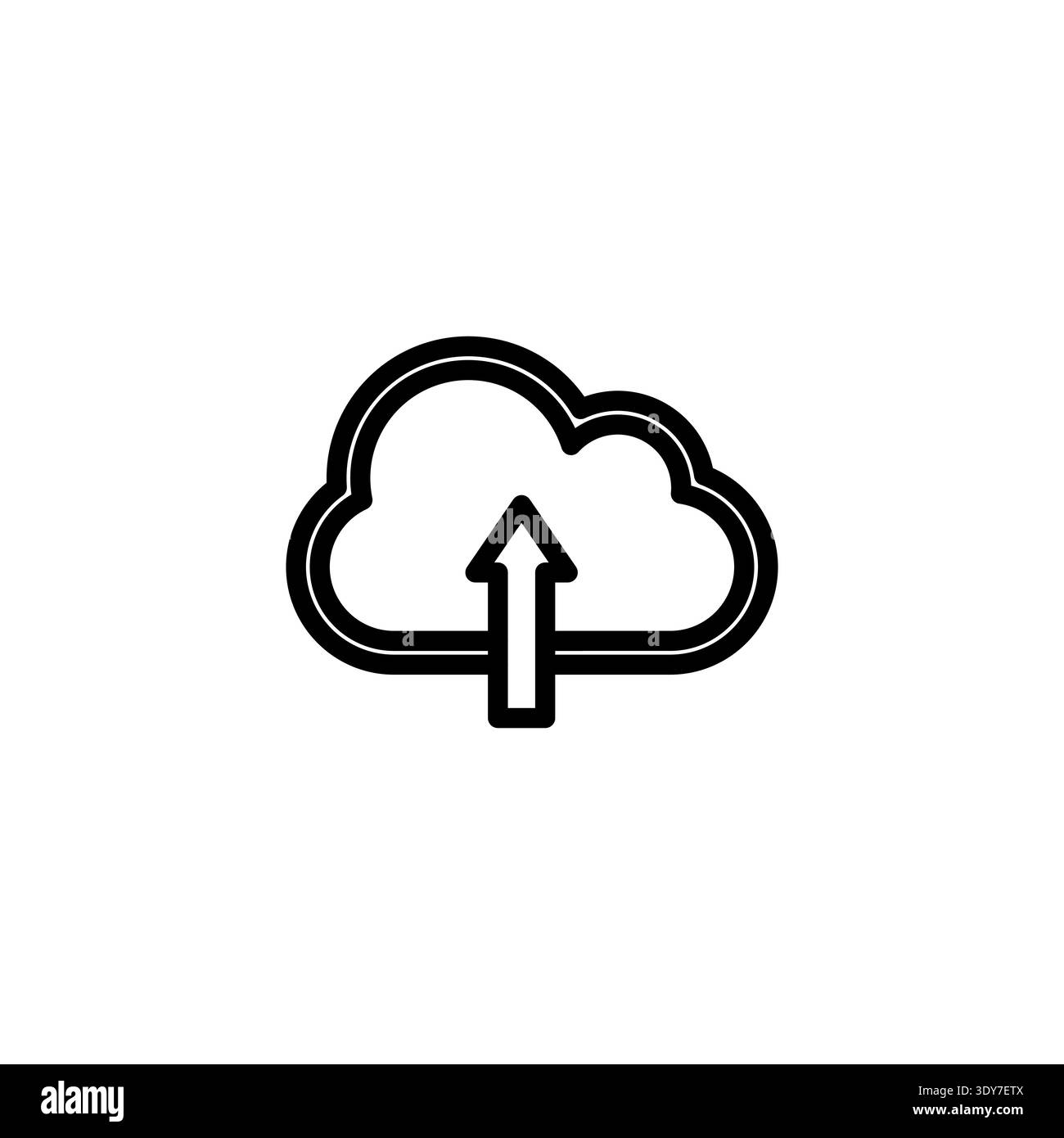 Icona di contorno del caricamento cloud moderno con stile a doppio tratto e simbolo della freccia verso l'alto. Progettato per servizi cloud, sistemi di backup online, condivisione file PL Illustrazione Vettoriale