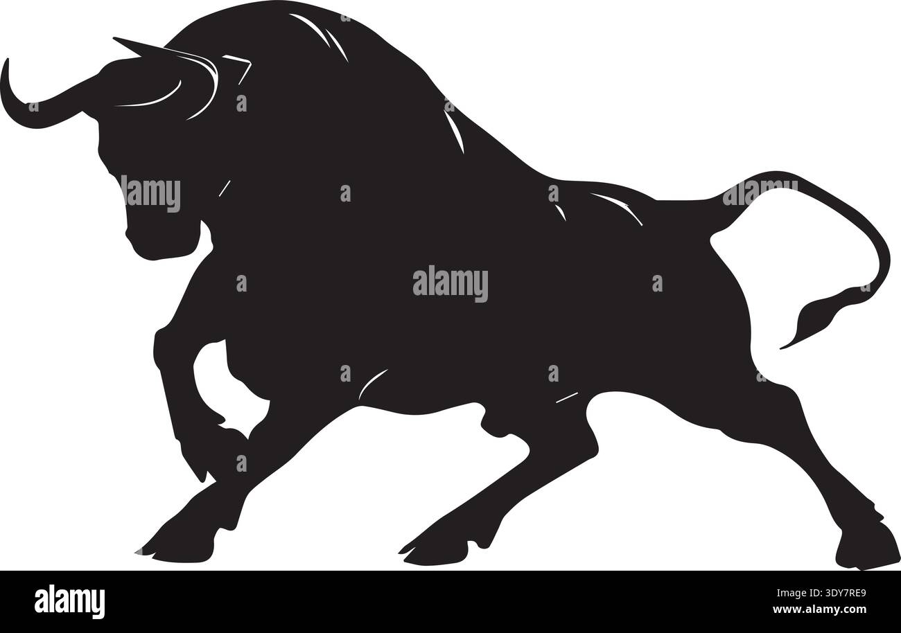 Silhouette di ricarica per boro - potente emblema Taurus (Bos taurus) Illustrazione Vettoriale