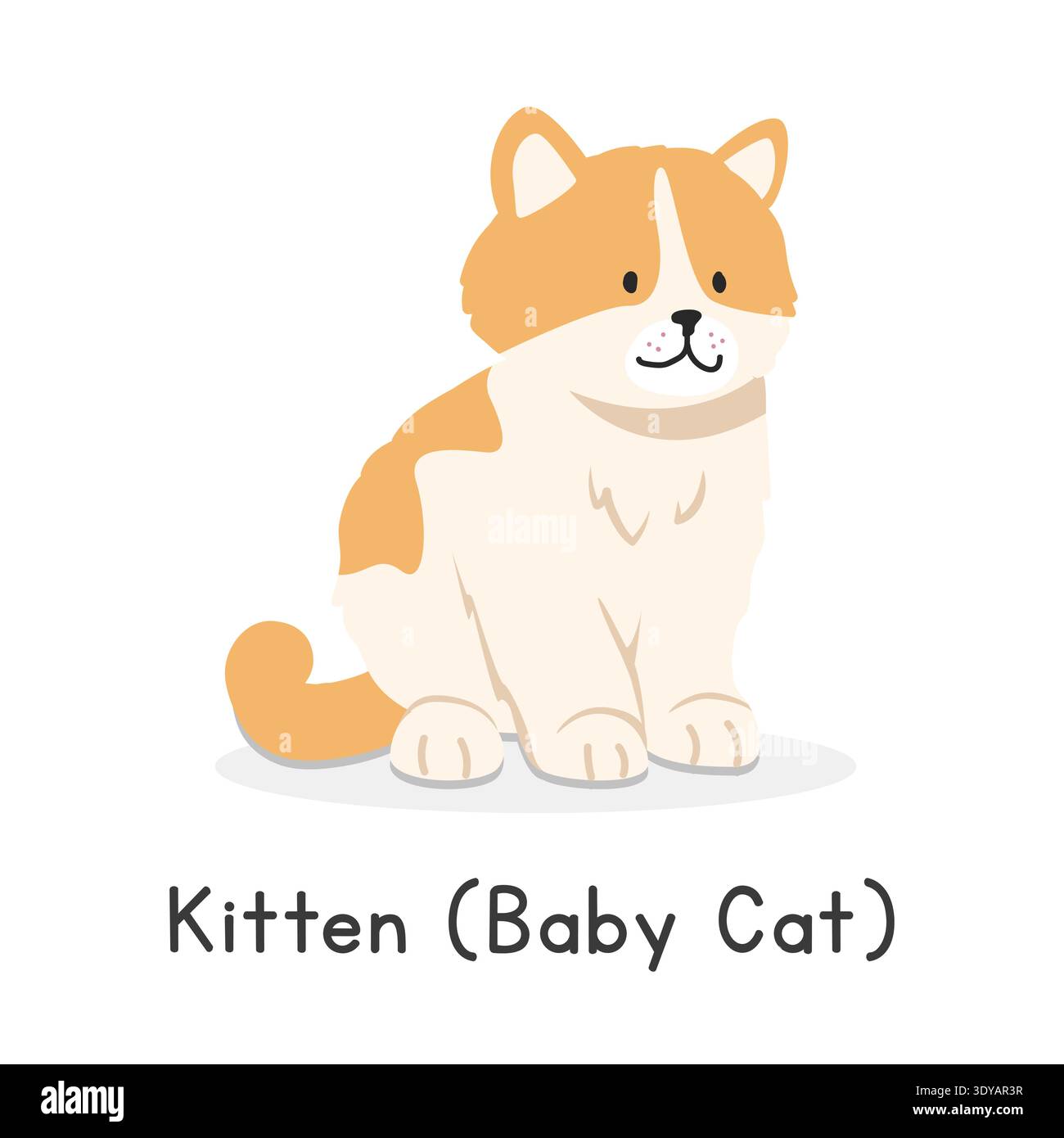 Illustrazione vettoriale gattino (gattino). Carino gattino clipart dei cartoni animati, animale in stile piatto. Concetto di animali da fattoria, agricoltura rurale Illustrazione Vettoriale