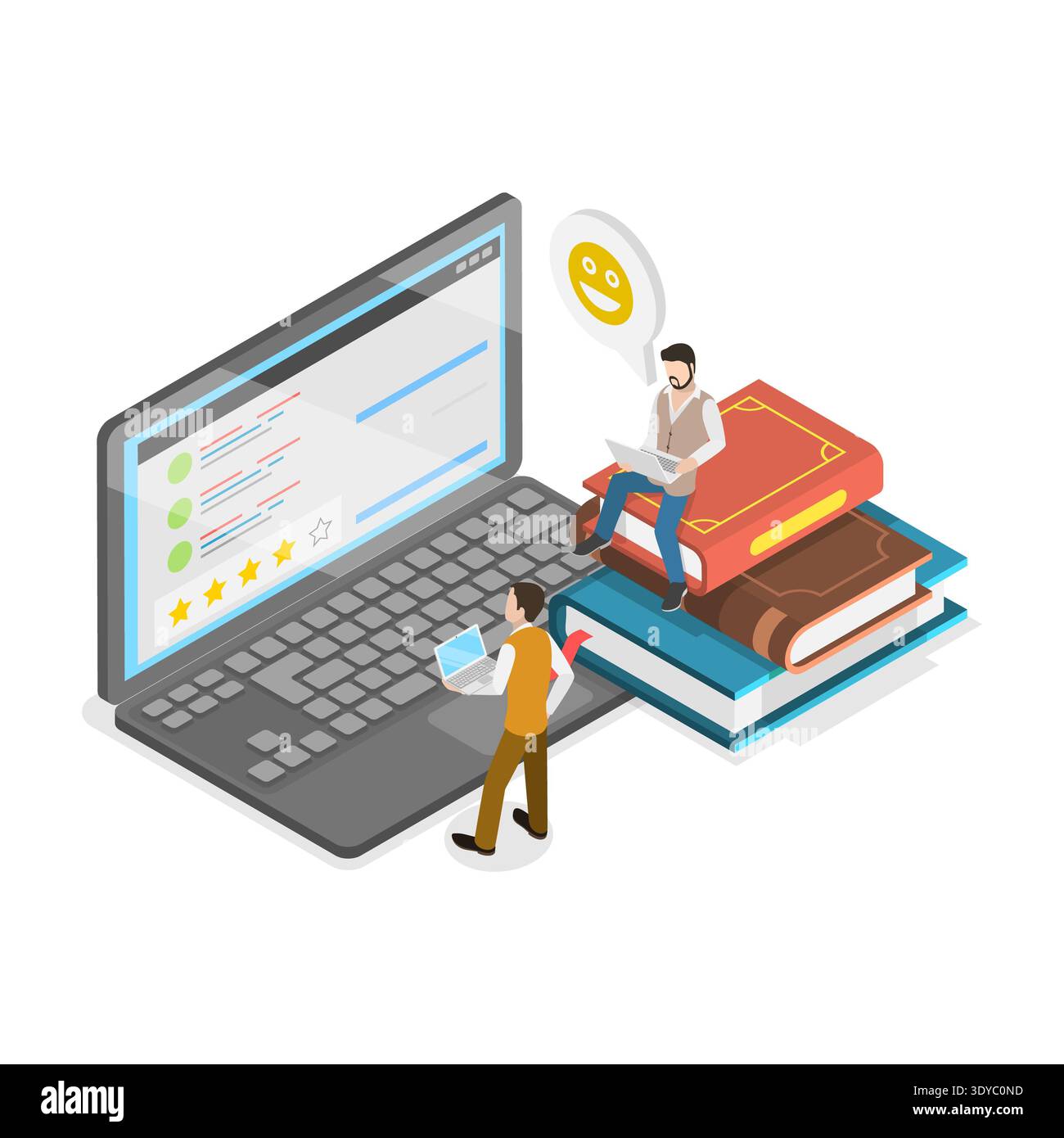 Illustrazione piatta isometrica 3D del feedback del cliente, sondaggio sulla valutazione del cliente. Componente 1 Foto Stock