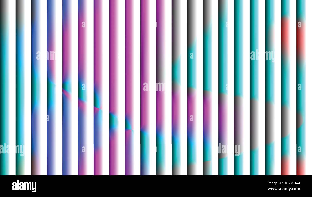 Strisce verticali vivaci con sovrapposizioni geometriche astratte sfocate in toni rosa, ciano e blu Illustrazione Vettoriale