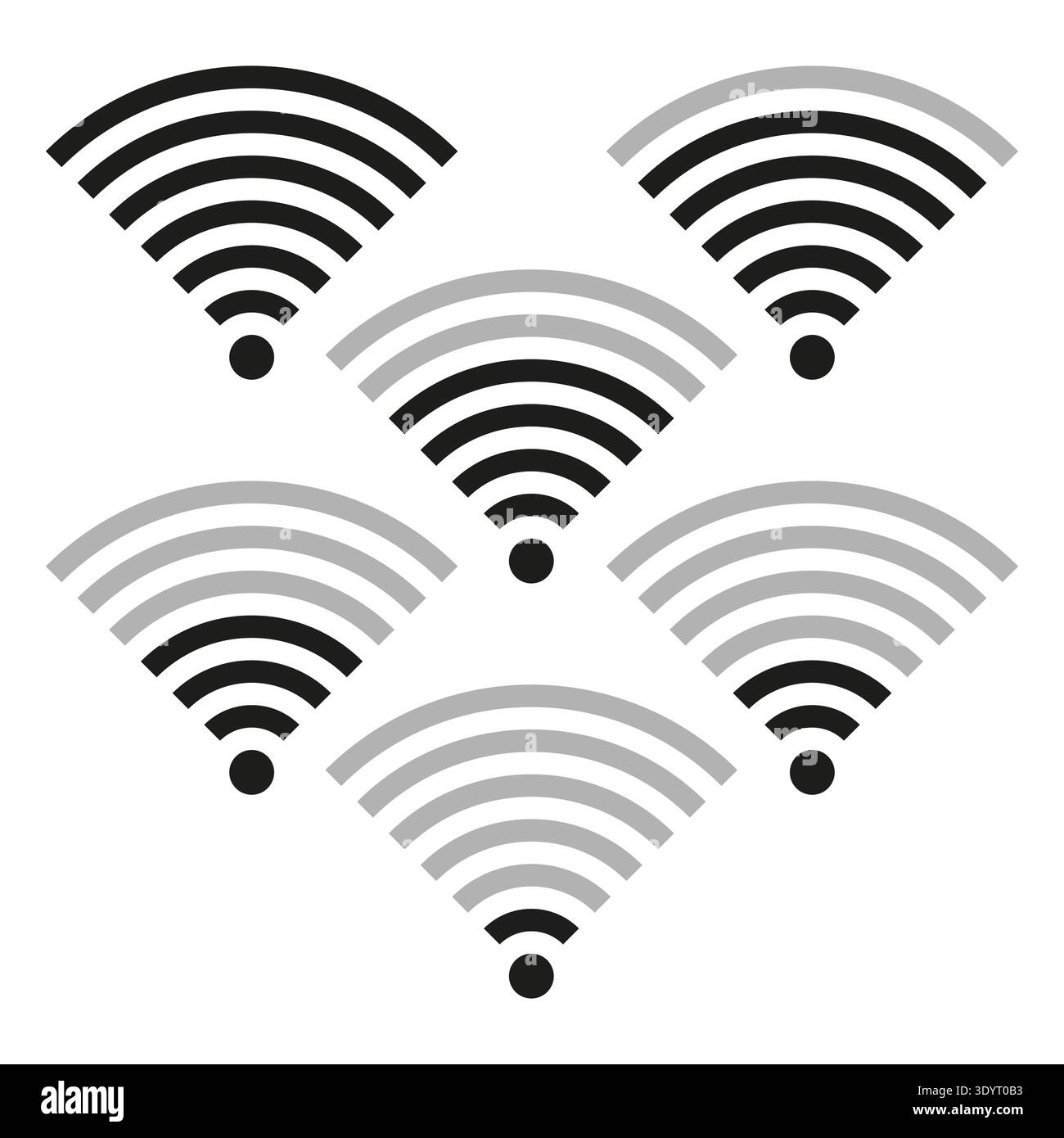 Icona Wi Fi. Simbolo del segnale wireless. Vettore zona di rete. Segnale di accesso a Internet. EPS 10. Illustrazione Vettoriale