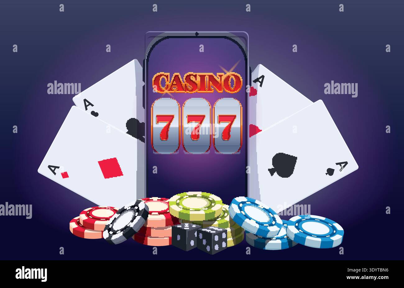 Concetto di casinò online. App di gioco digitale per smartphone, slot machine, roulette, ruota portafortuna. Giocare a chip e carte, scena vettoriale sapid Illustrazione Vettoriale