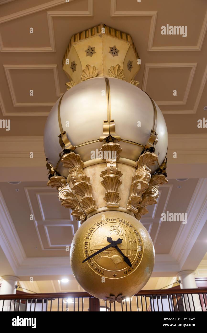 Un orologio musicale animato nell'Old Bank Arcade di Wellington, North Island, nuova Zelanda Foto Stock