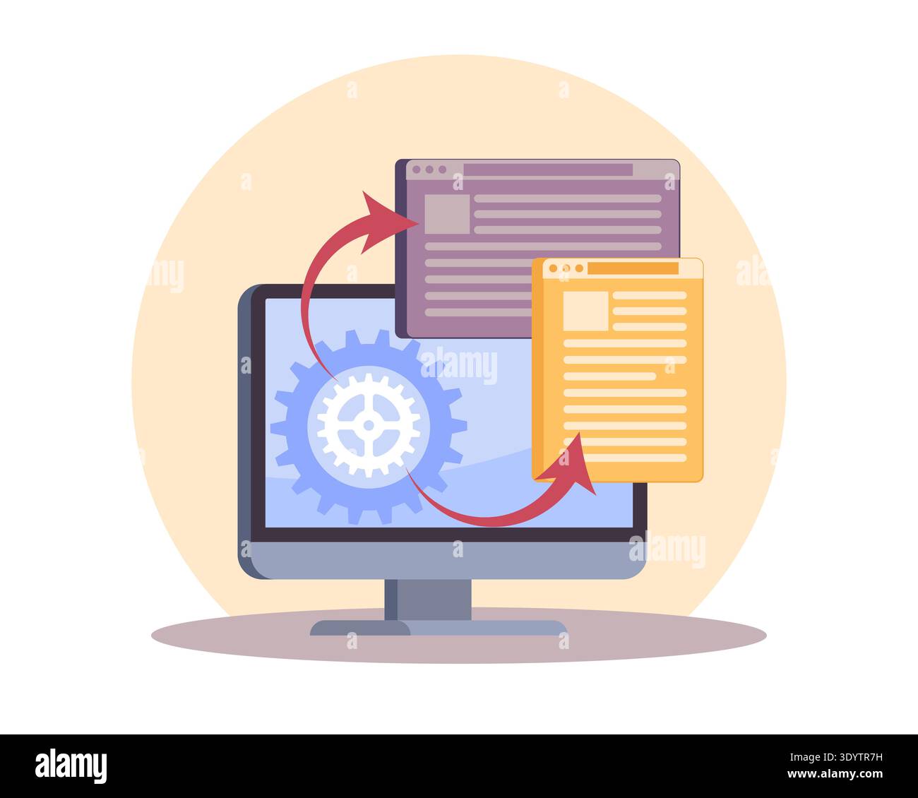 Protocollo di azione dinamico. Software per il flusso di lavoro, sviluppo e integrazione completi del sistema, inserimento automatico dei dati, trasferimento dei dati, condivisione dei file Illustrazione Vettoriale