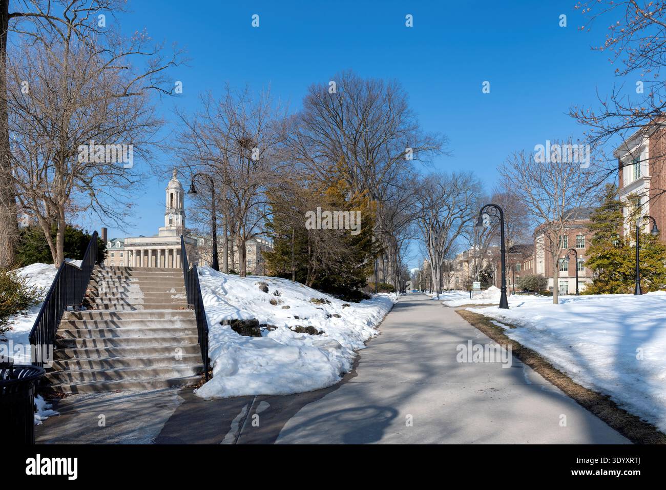 Il campus della Penn State University in inverno, State College, Pennsylvania. Foto Stock