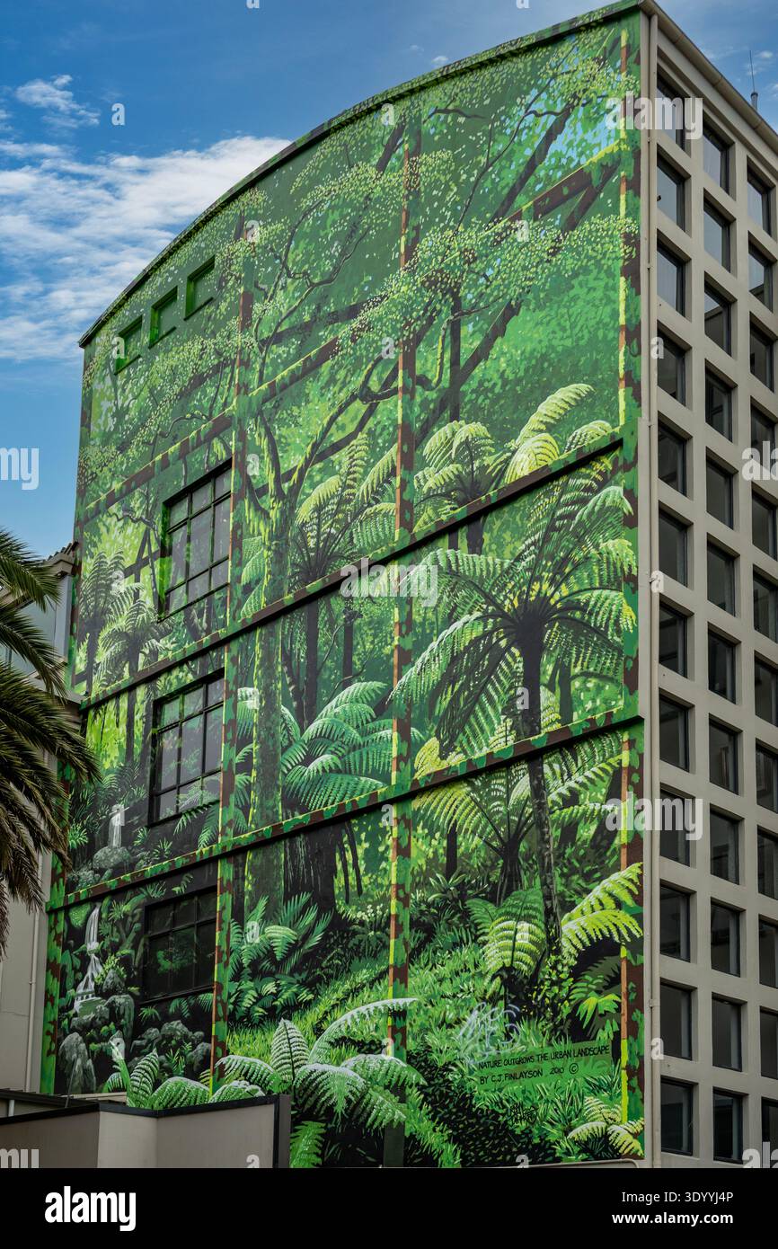 Urban Jungle Street Art di Chris Finlayson, Nelson, nuova Zelanda Foto Stock