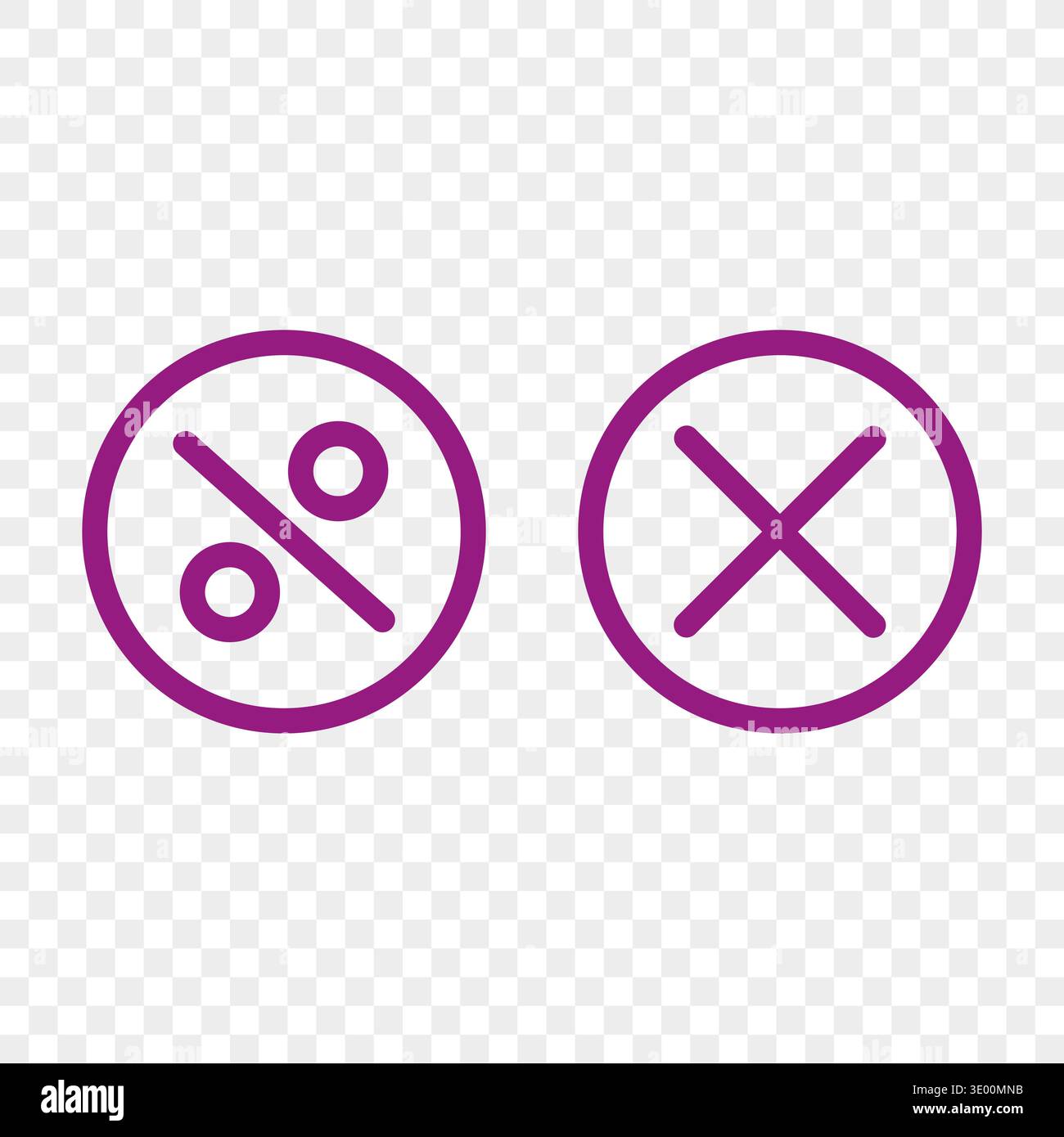 Icone viola professionali. Simboli del cerchio di sconto. Contrassegno di annullamento vettore. Sfondo professionale trasparente. Illustrazione Vettoriale