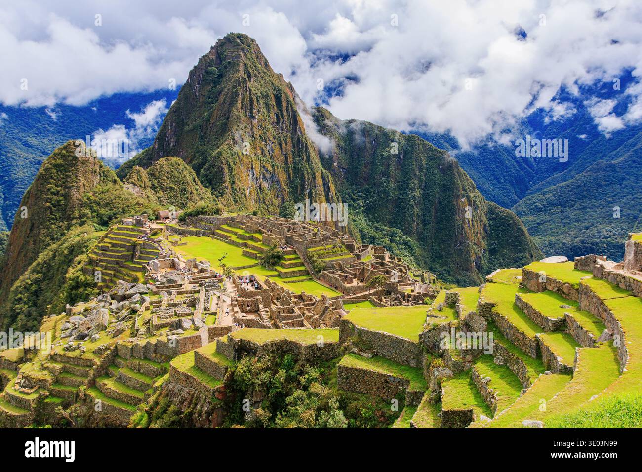 Machu Picchu, Perù. UNESCO - Sito Patrimonio dell'umanità. Una delle Nuove Sette Meraviglie del Mondo Foto Stock