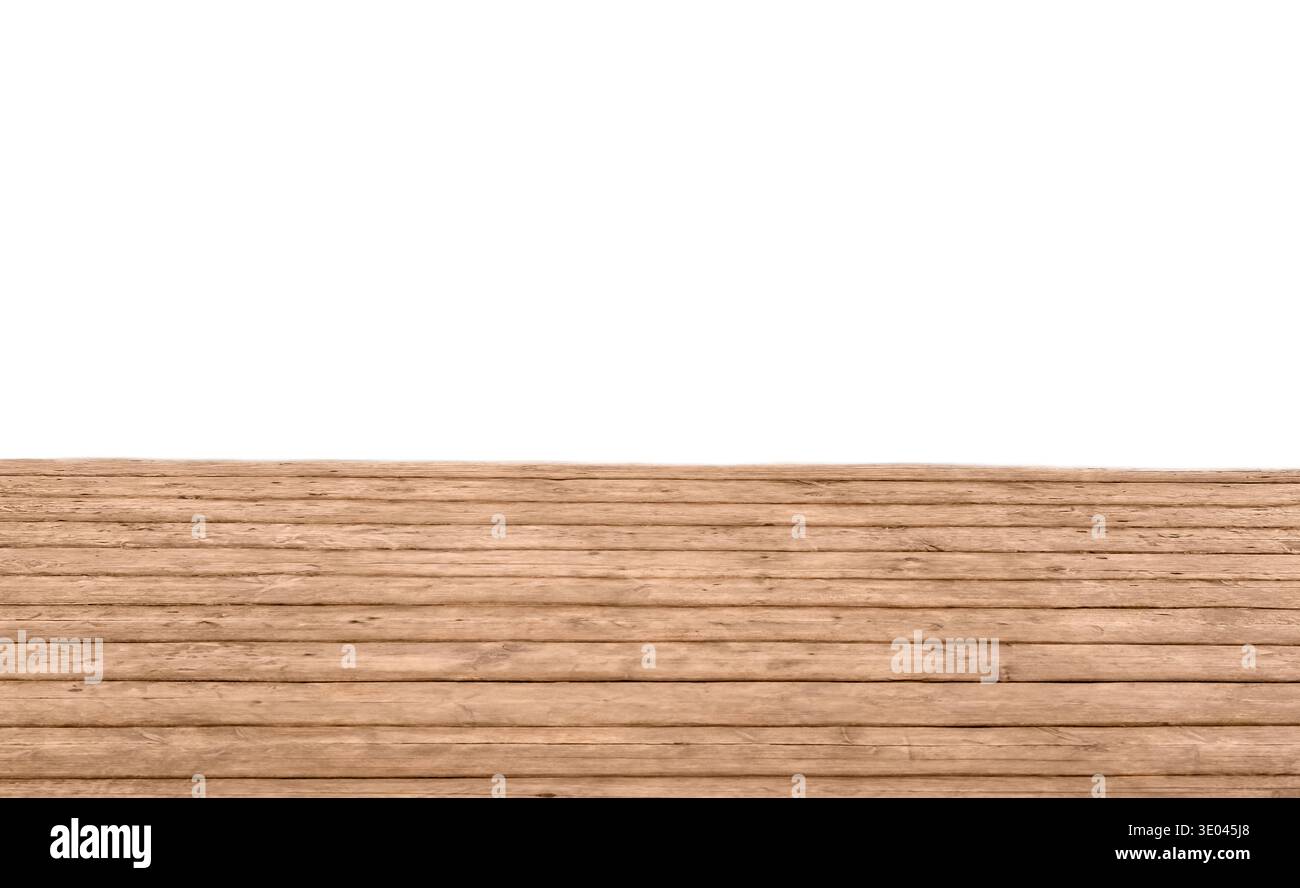 Superficie del pavimento in legno con tavole orizzontali e texture naturale, adatta per varie applicazioni di progettazione e sfondi, con un bianco pulito Foto Stock