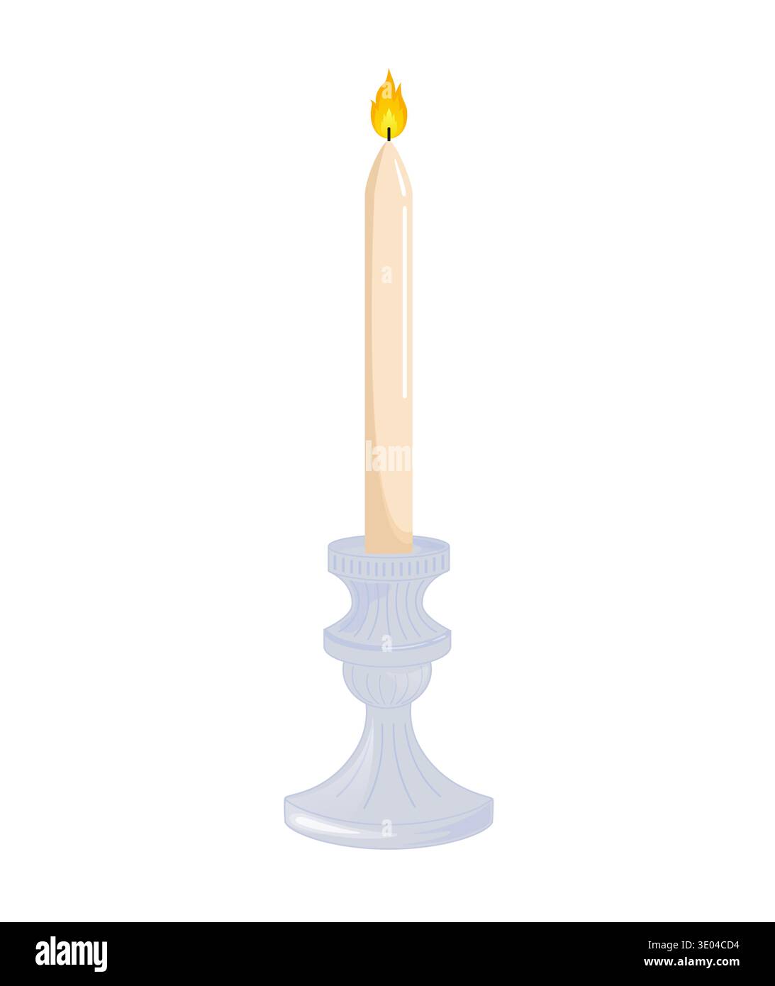 Candela accesa in un elegante portacandele per creare un'atmosfera calda, che rappresenta la celebrazione, il ricordo e il comfort Illustrazione Vettoriale