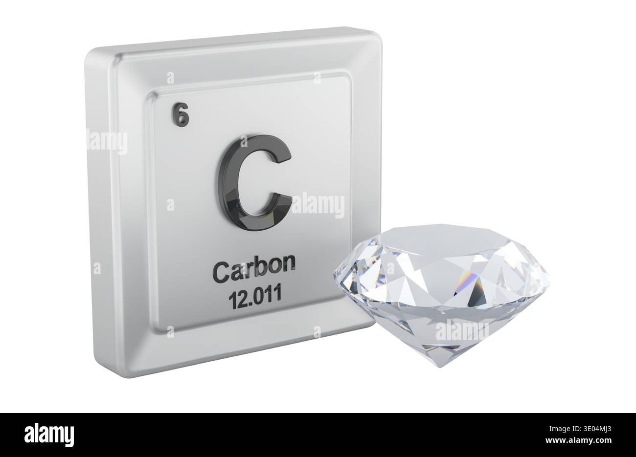 Piastrelle in carbonio con pietre preziose diamantate sfaccettate. Rendering 3D isolato su sfondo bianco Foto Stock