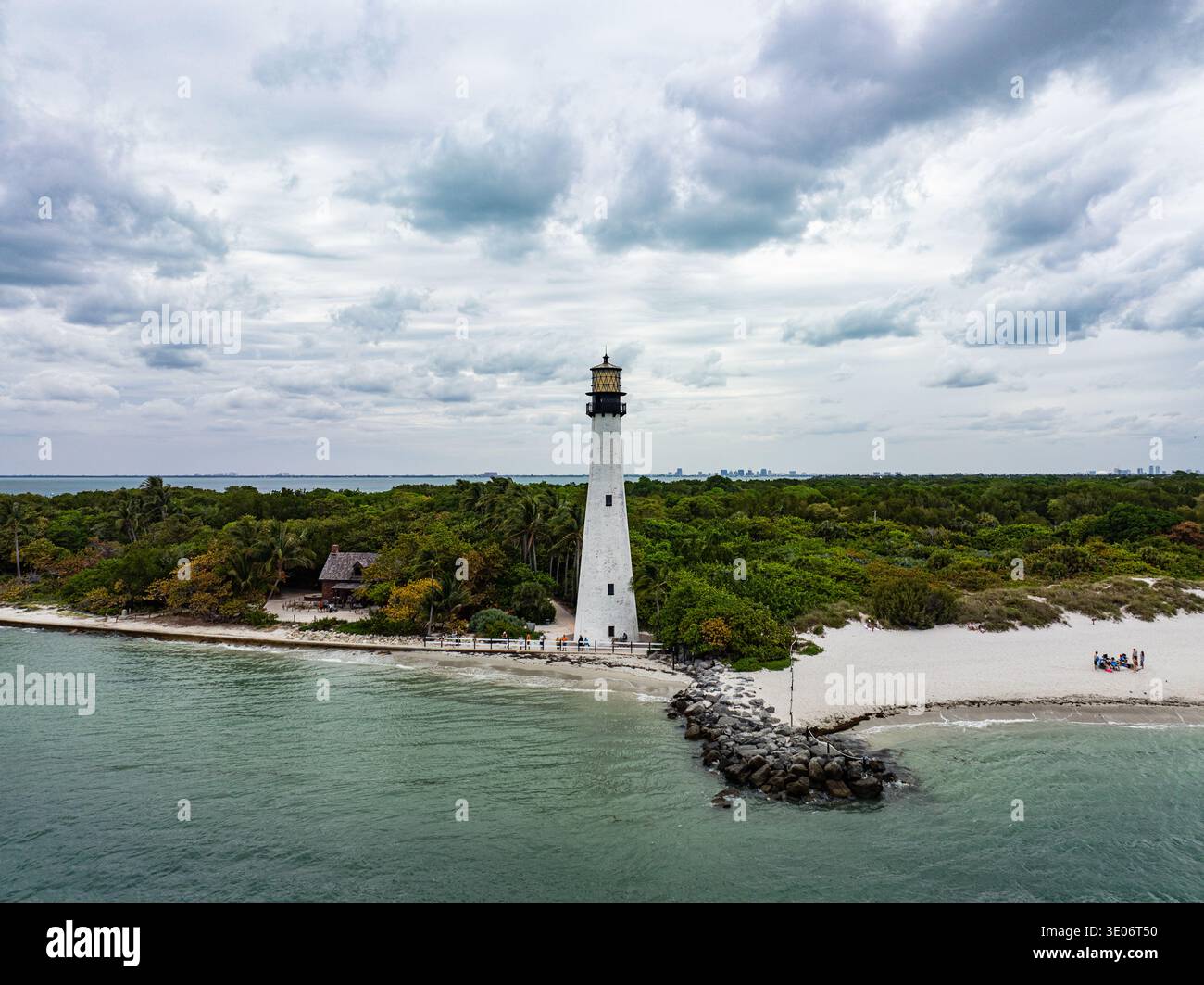 Vista aerea del faro di Cape Florida a Key Biscayne vicino a Miami, Florida USA Foto Stock