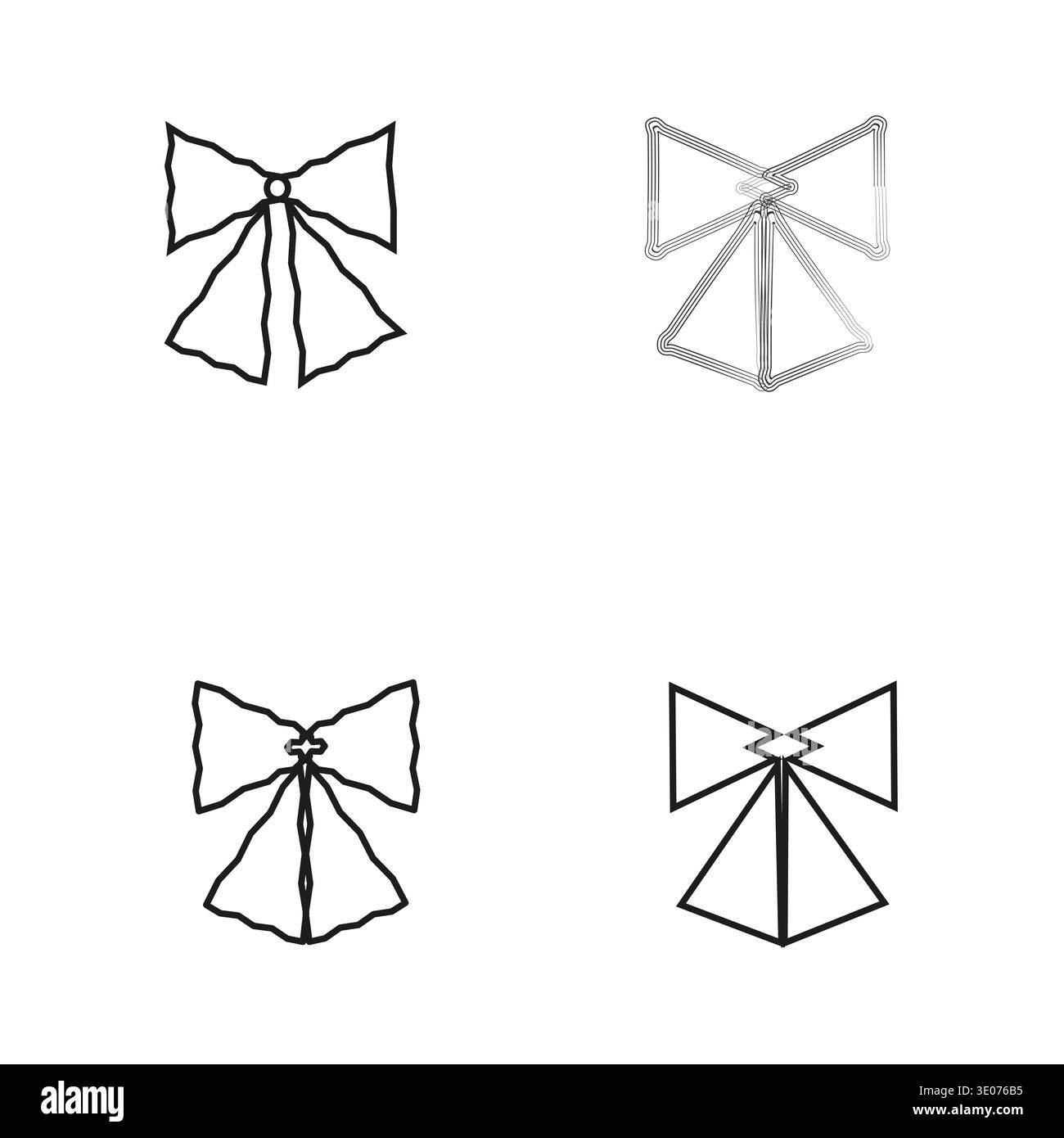 Icone di prua del contorno. Simboli di decorazione del nastro. Elementi vettoriali nodo semplice. Set grafico in bianco e nero. Illustrazione Vettoriale