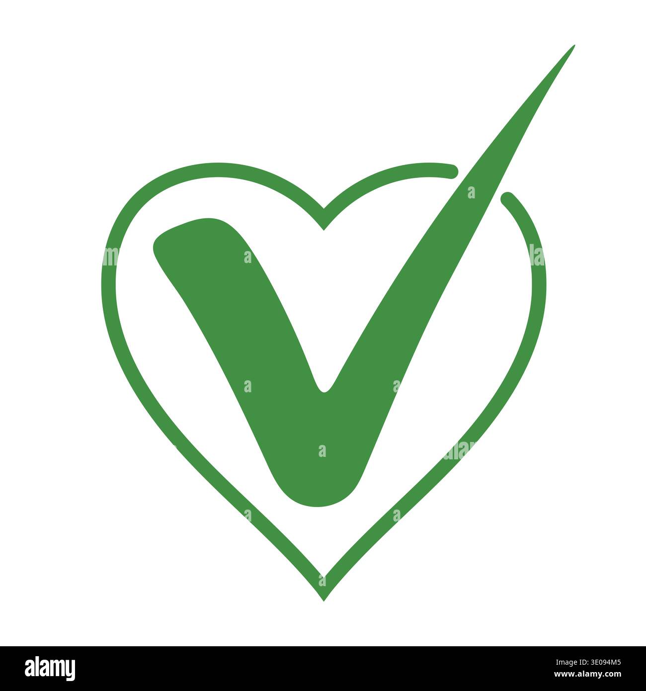 Segno di spunta verde all'interno del simbolo di verifica dell'approvazione sanitaria del vettore del contorno cardiaco Illustrazione Vettoriale