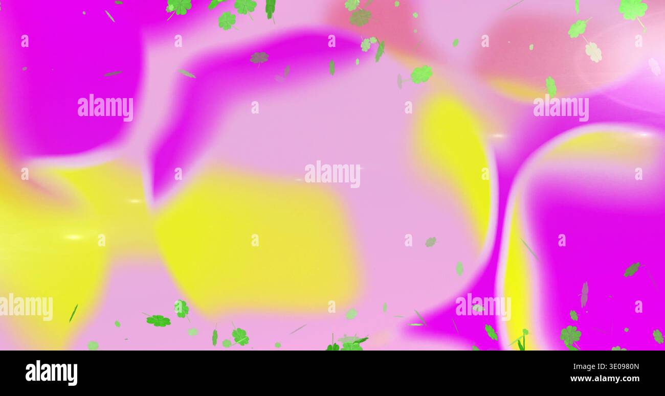 Mostra un unico grande blob di colore centrale sfocato che si illumina in una grafica astratta, con polpette verdi Foto Stock