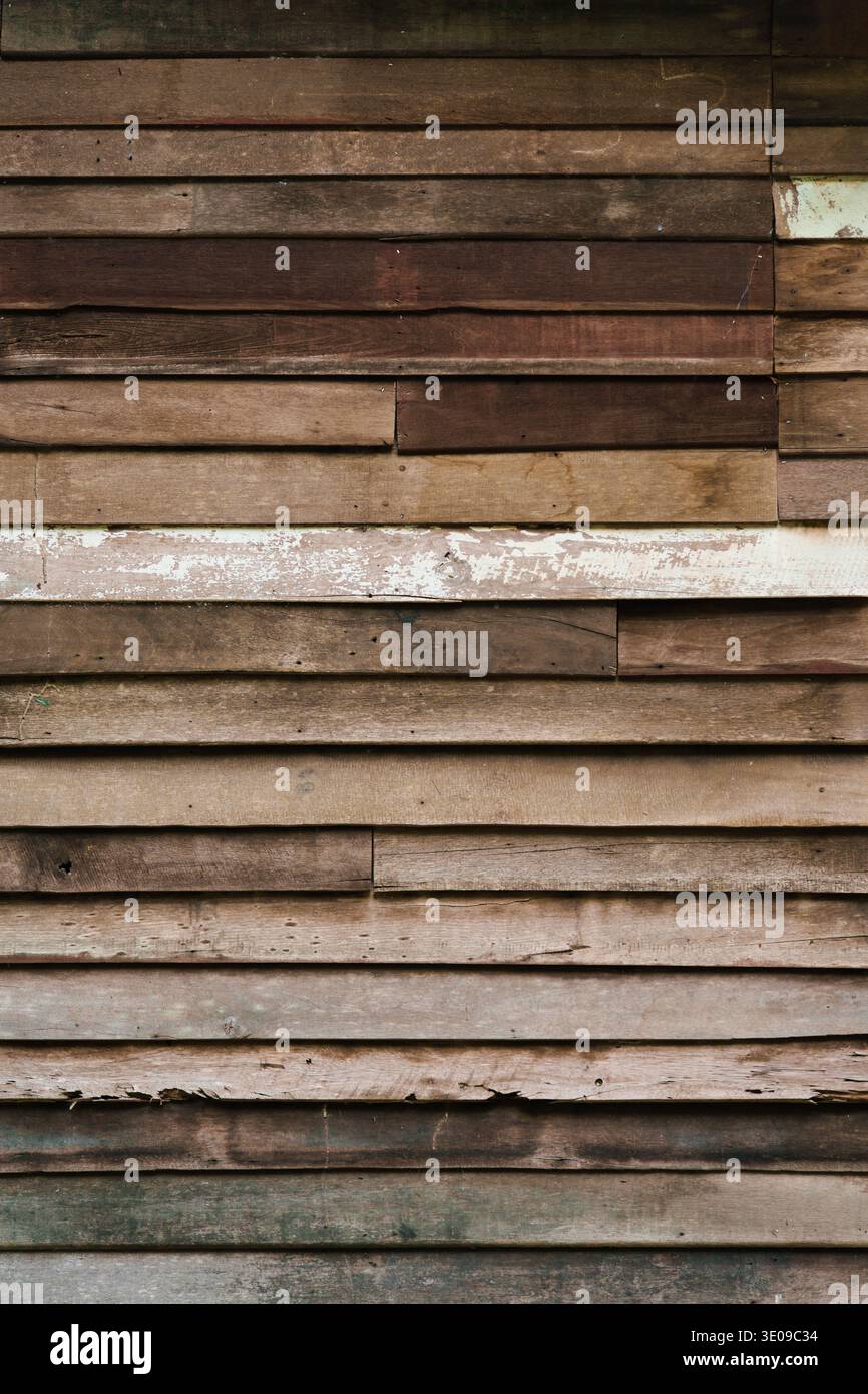 Struttura rustica delle pareti in legno con vecchie tavole, grani naturali e fondo di superficie invecchiato Foto Stock