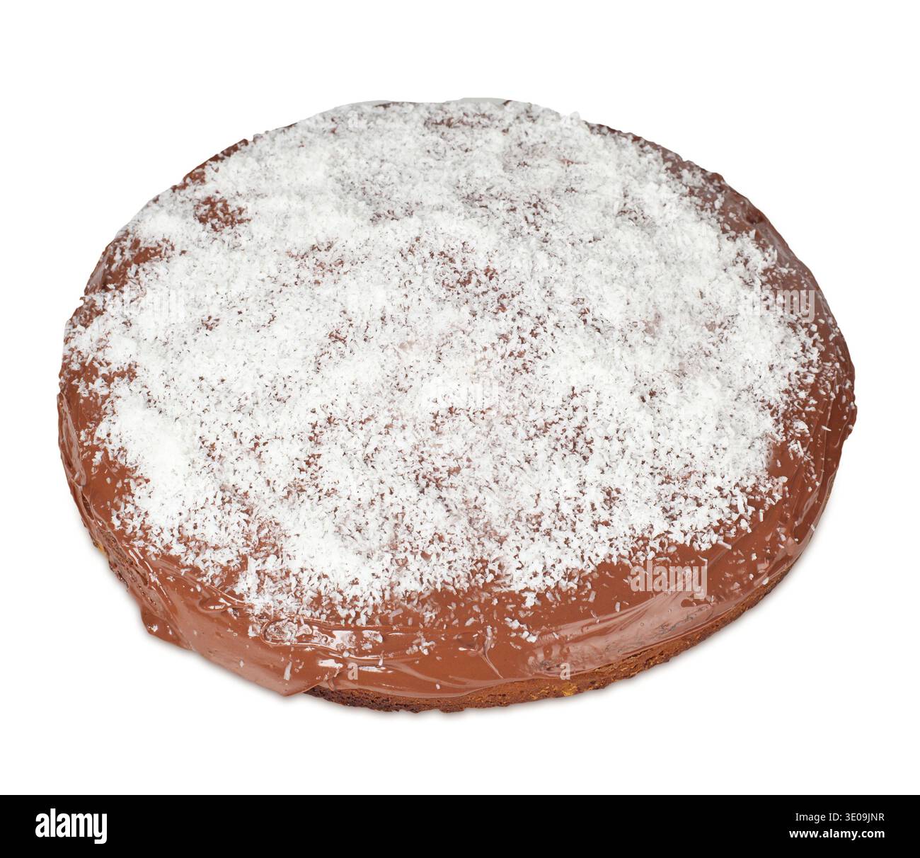 Torta di cioccolato e noci di cocco su sfondo bianco Foto Stock