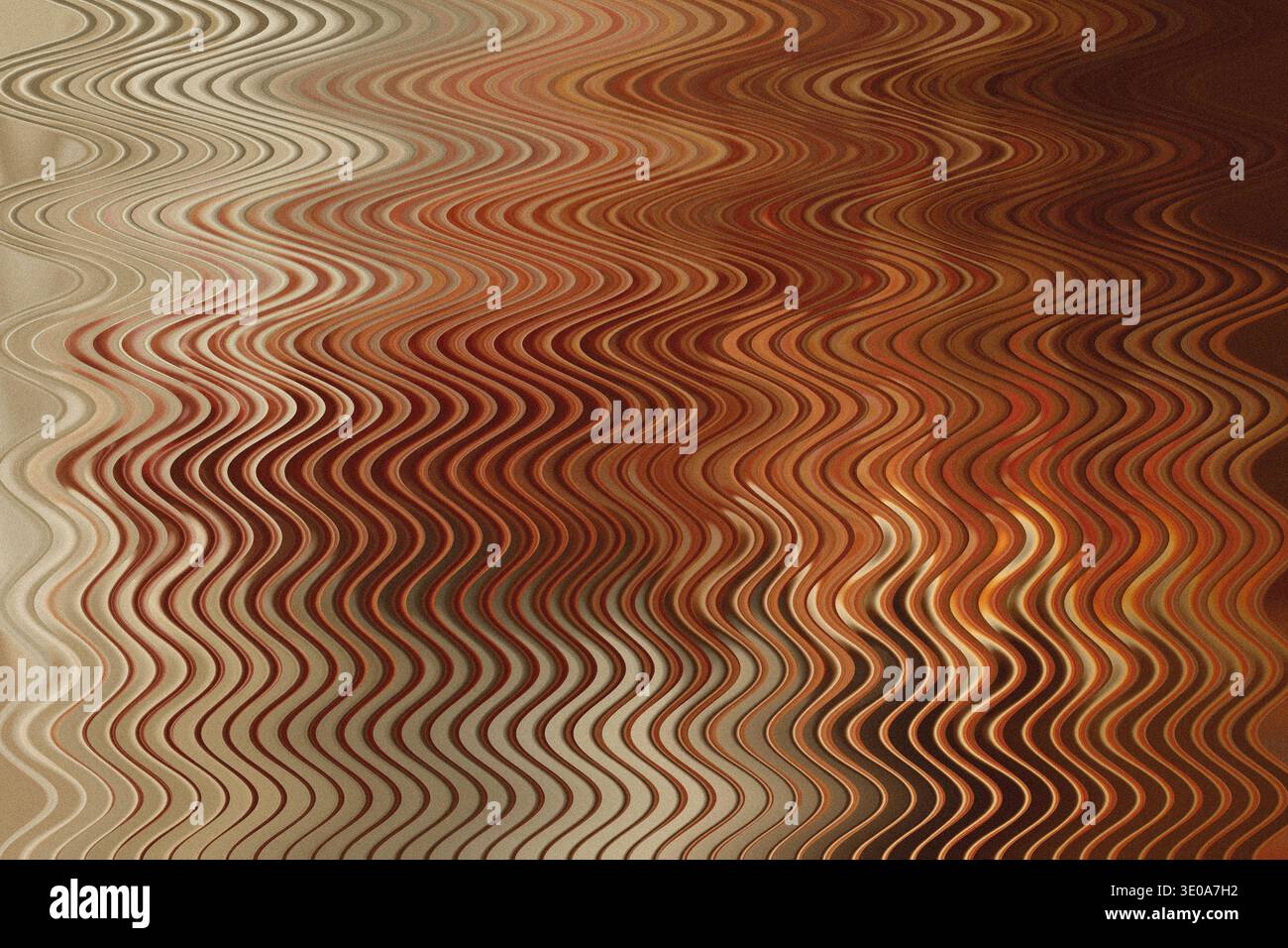 Una composizione astratta caratterizzata da forti distorsioni d'onda verticali lungo la cornice, dominata da ricchi toni marrone, rame e beige, suggerisce Foto Stock