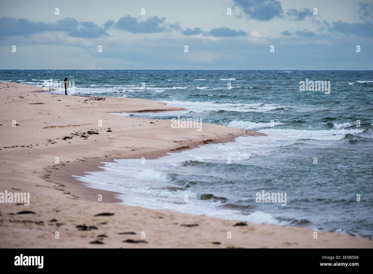 Persona in piedi sulla spiaggia del Basin Head Provincial Park, Prince Edwards Island, Canada. Foto Stock