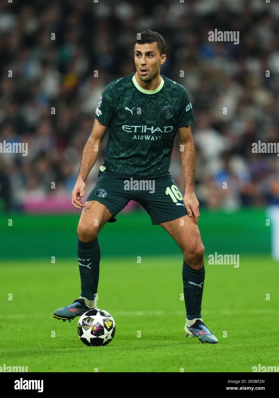 Madrid, Spagna. 11 marzo 2026. Rodri del Manchester City durante la partita di UEFA Champions League, turno di 16, andata, tra Real Madrid e Manchester City giocata allo stadio Santiago Bernabeu l'11 marzo 2026 a Madrid in Spagna. (Foto di Bagu Blanco/PRESSINPHOTO) credito: PRESSINPHOTO SPORTS AGENCY/Alamy Live News Foto Stock