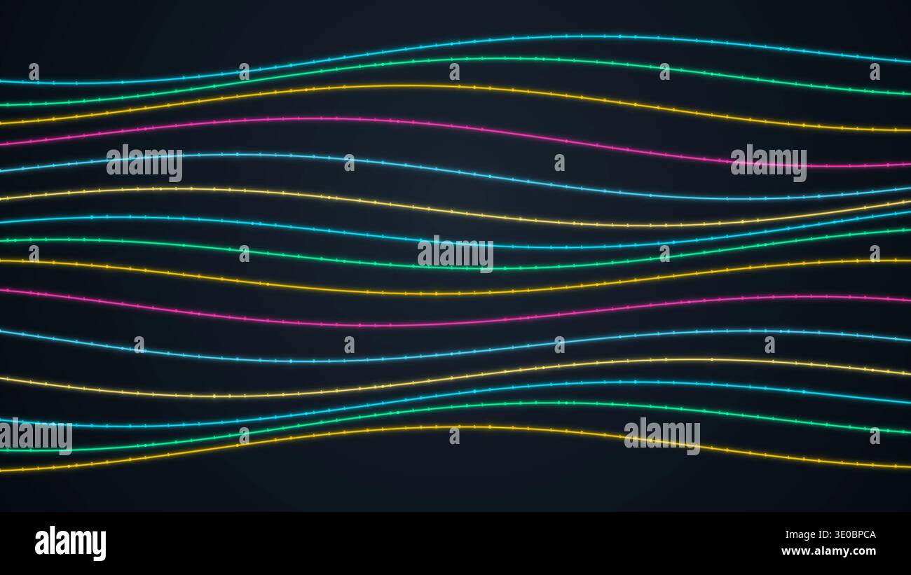 Sfondo della tecnologia a onda di flusso di dati al neon colorato Foto Stock